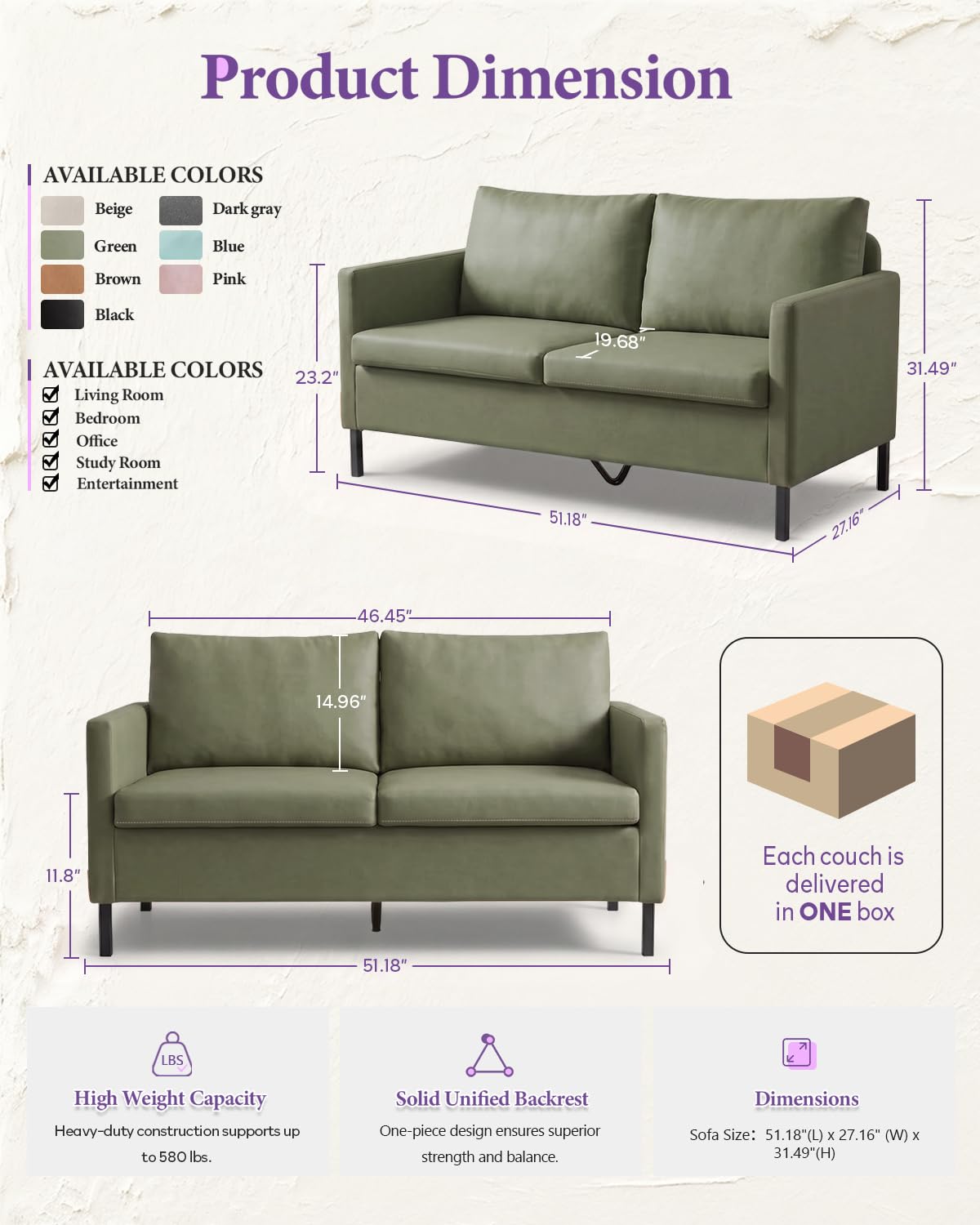 Green Faux Leather Loveseat