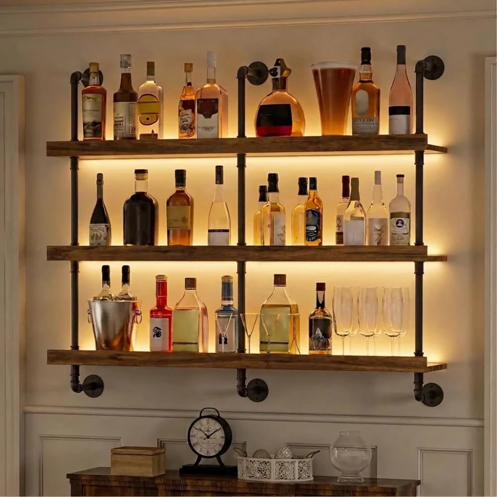 KIVEOSPACE Wall Mounted Wine Rack with LED Lights (55.1 in)