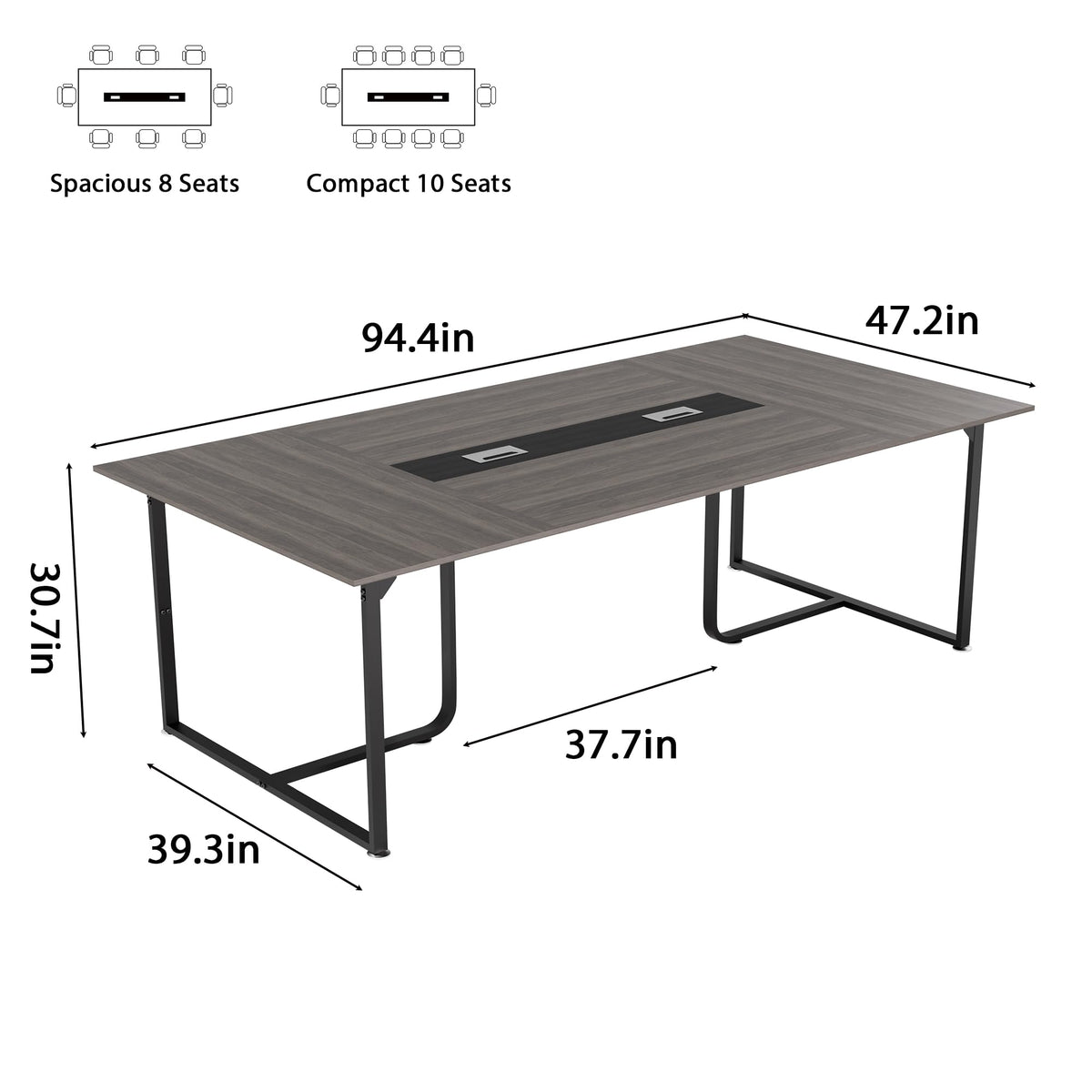 LayBurst 8FT Conference Table,94.4 L x 47.2 W x30.7 H Meeting Seminar Table with Grommet,Stability Enhancement,Large Conference Room Table for Office Meeting (Gray)