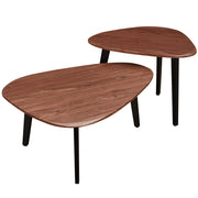 DURISEN Nesting Coffee Table Set of 2-Mid Century Modern Wooden Coffee Table,Guitar Pick Stacking Tables with Solid Wood Legs,Small Coffee Tables for Small Spaces,Living Room,Apartment(Walnut)