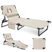 Folding Sun Tanning Lounge Chair with Face Hole, 5-Position Adjustable, 2 Side Pockets & Pillow