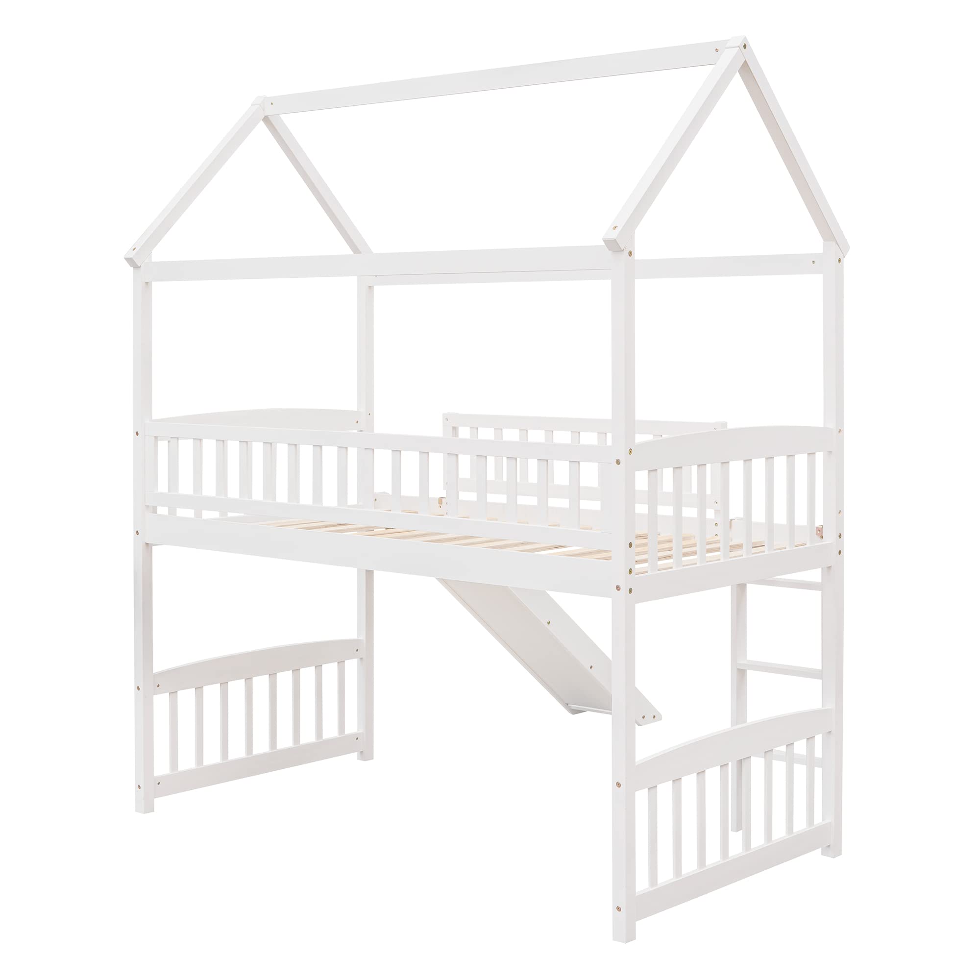 Twin Loft Bed with Slide & Playhouse Design