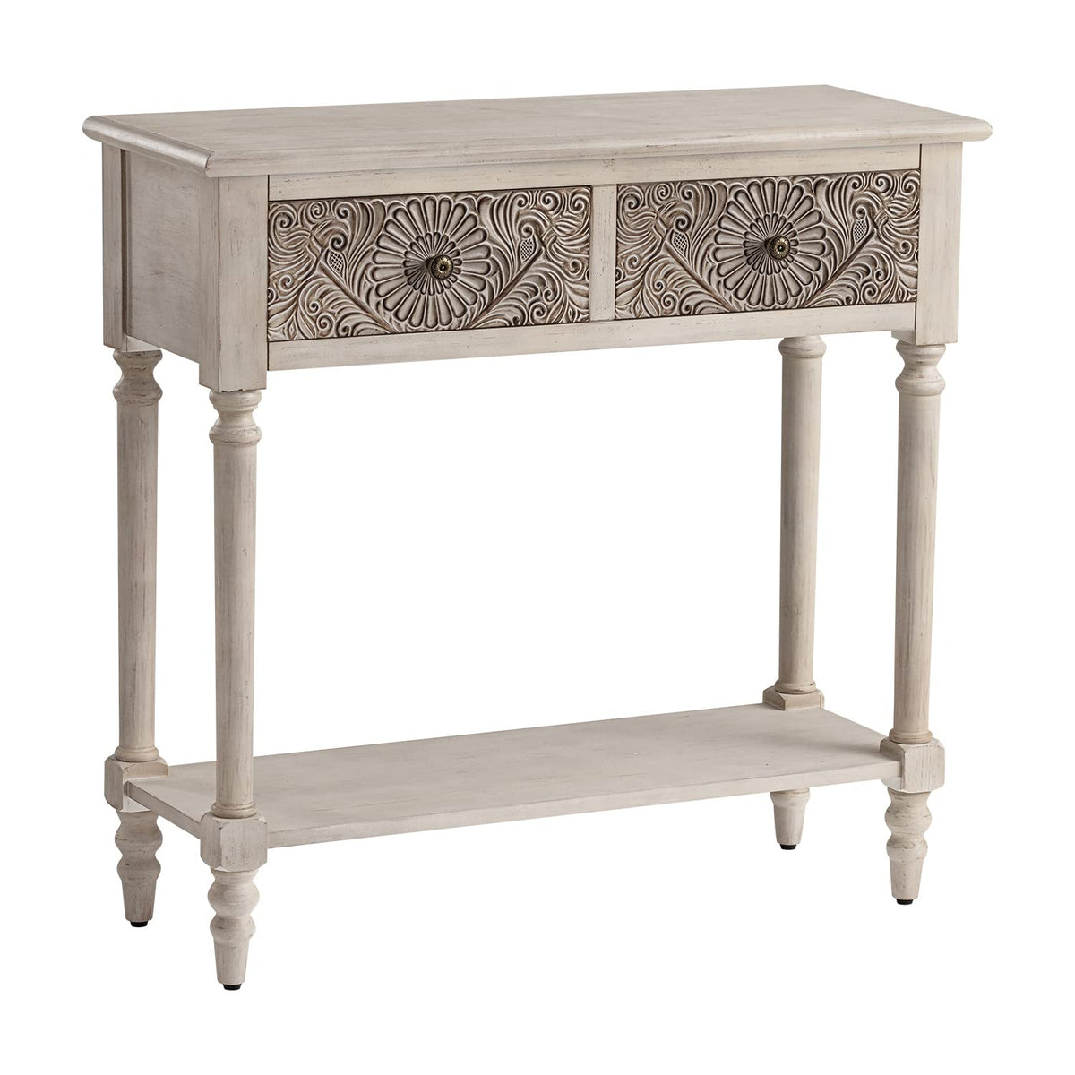 SUNBURY 31.5" Vintage Entryway Console Table, 2 Drawers, Beige