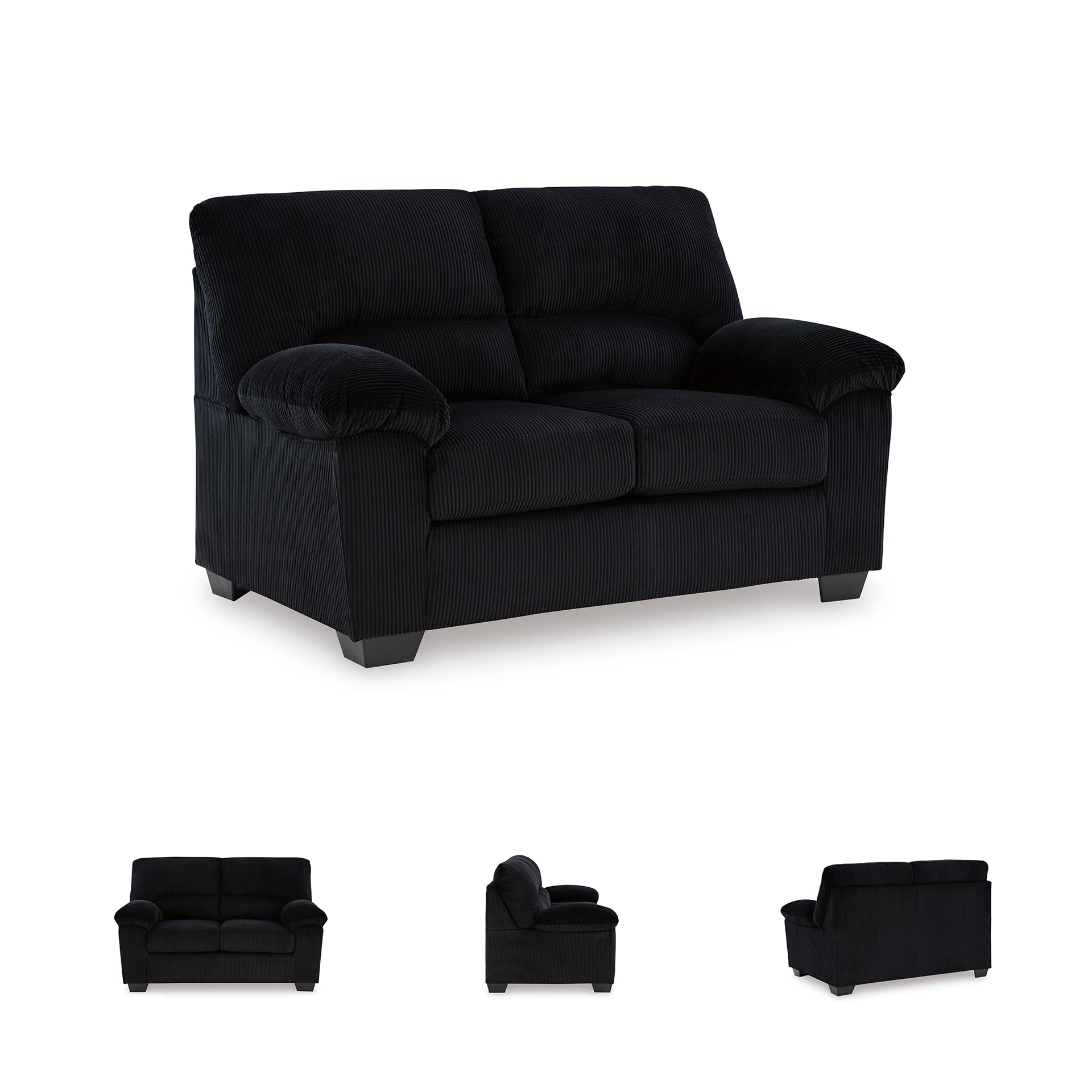 Signature Design by Ashley SimpleJoy Modern Loveseat for Living Room, Black