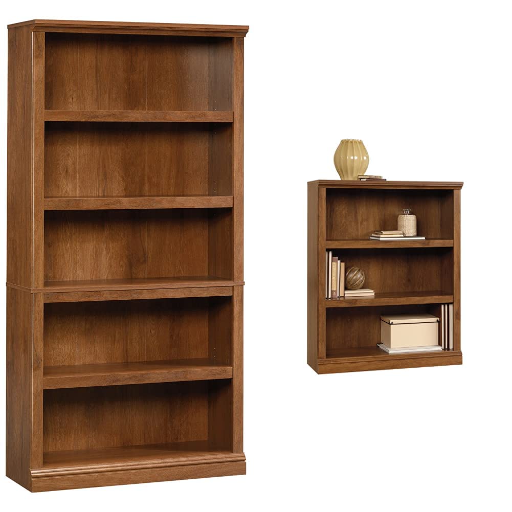 Sauder Bookcases Bundle - 5 Shelf and 3 Shelf (Oiled Oak Finish)