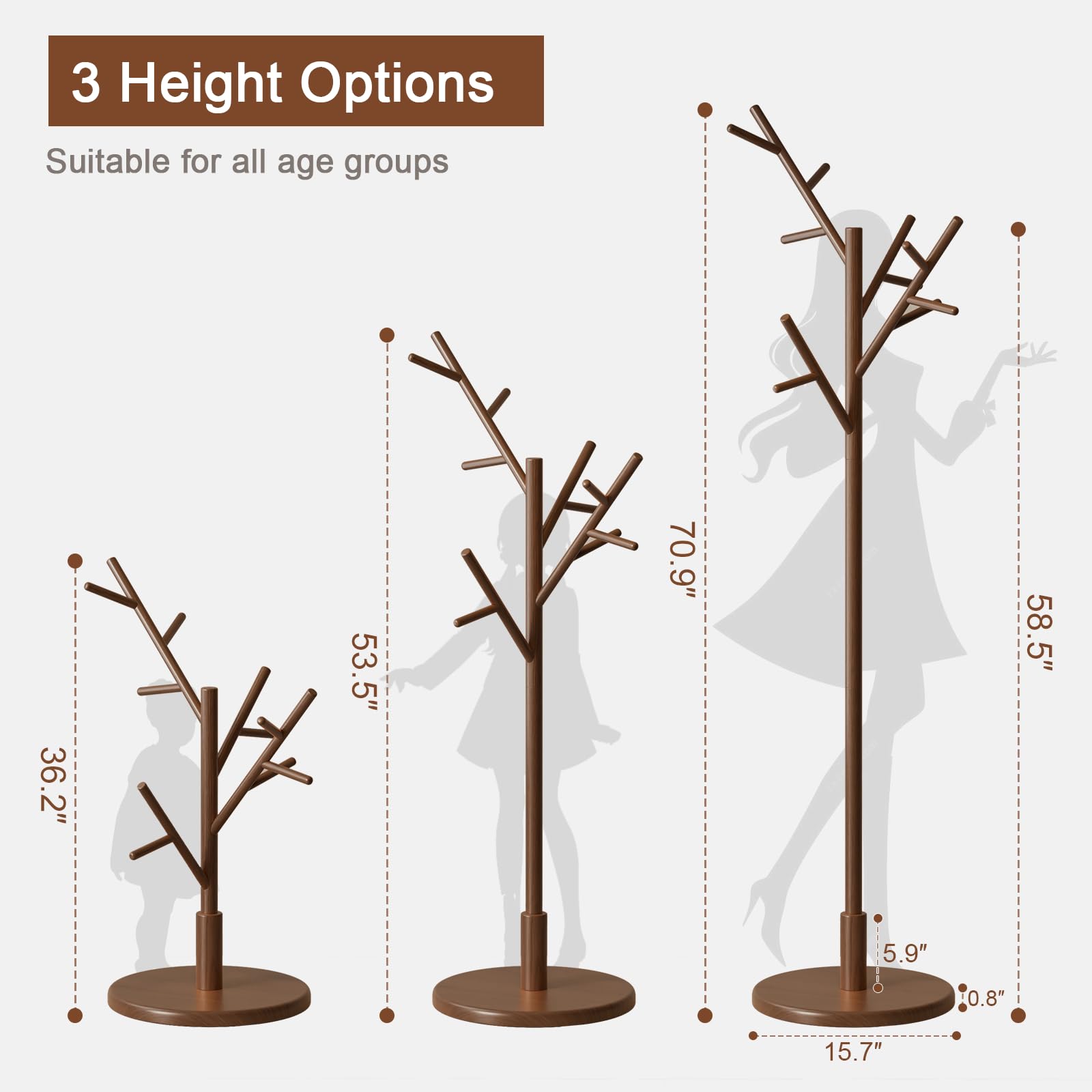 Freestanding Wood Coat Rack with 12 Hooks