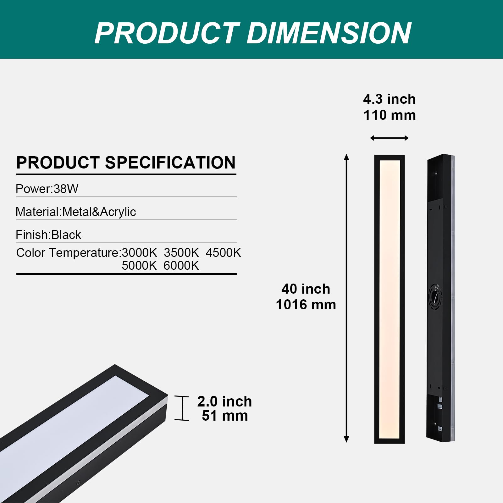 Long Outdoor LED Wall Sconce – 2 Pack, Dimmable 5CCT Linear Light