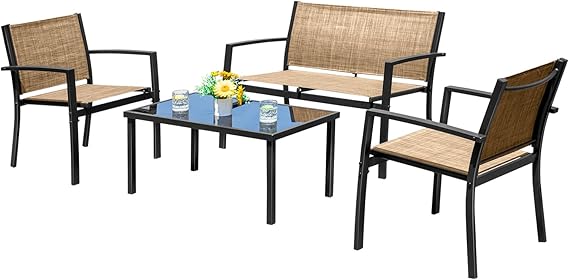 4-Piece Patio Conversation Set with Glass Coffee Table