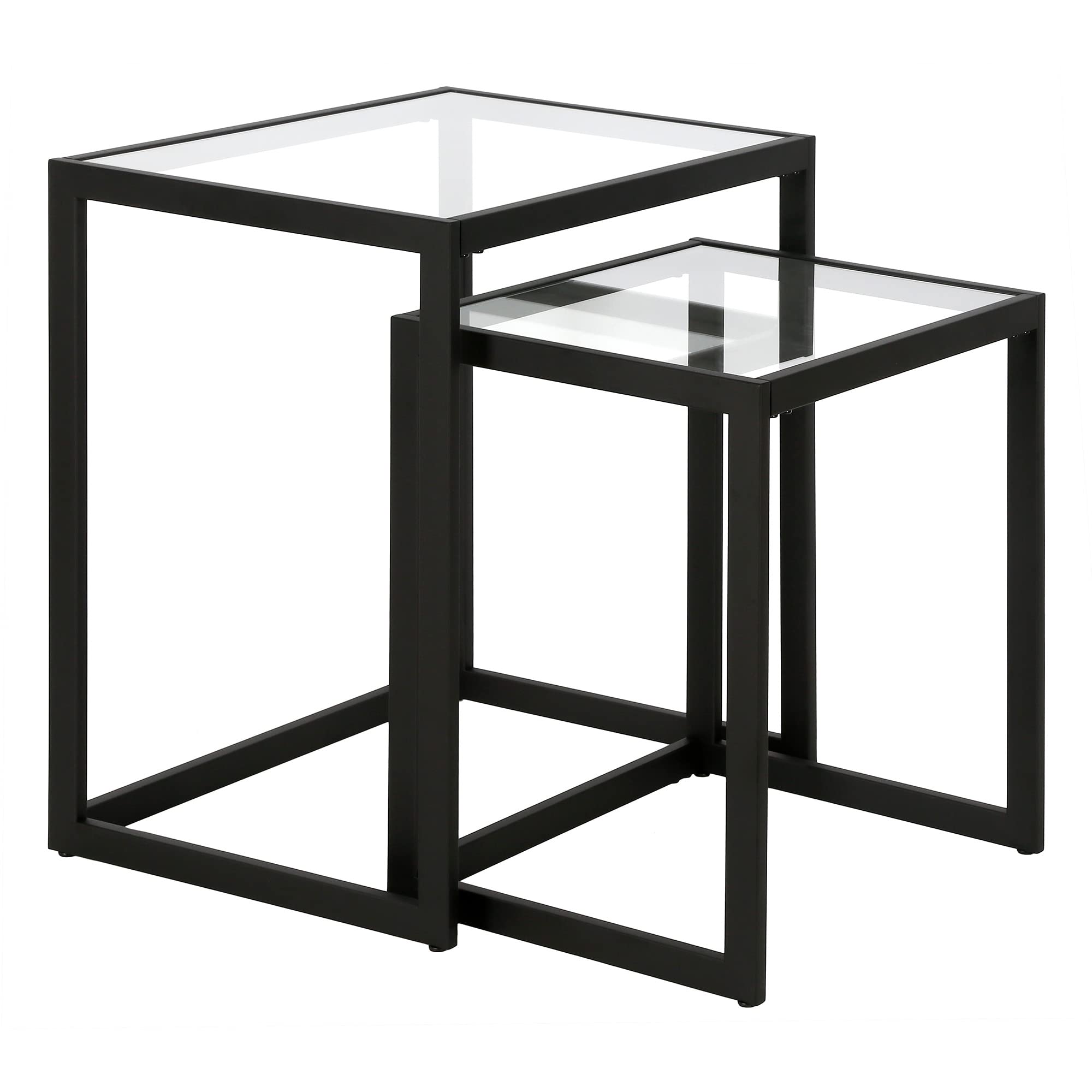 Rectangular Nested Side Table Set with Tempered Glass Tops