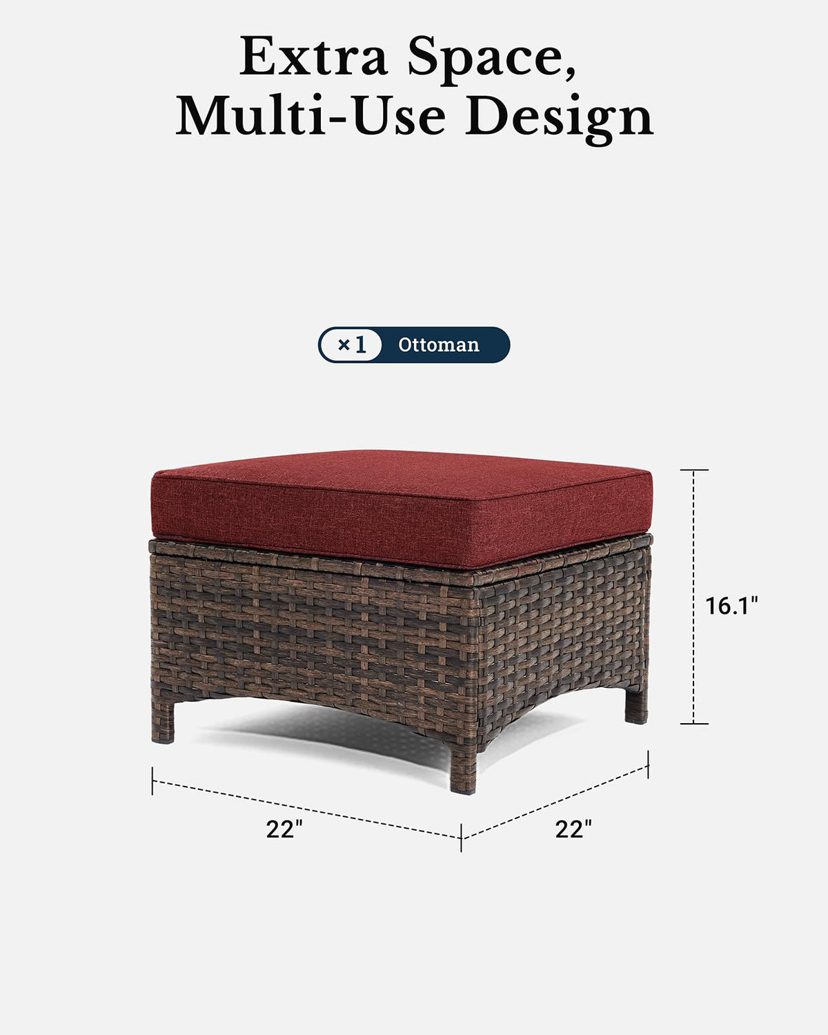 HILLGA 2PCS Outdoor Ottomans for Patio, Outdoor Footstools with Steel Frame
