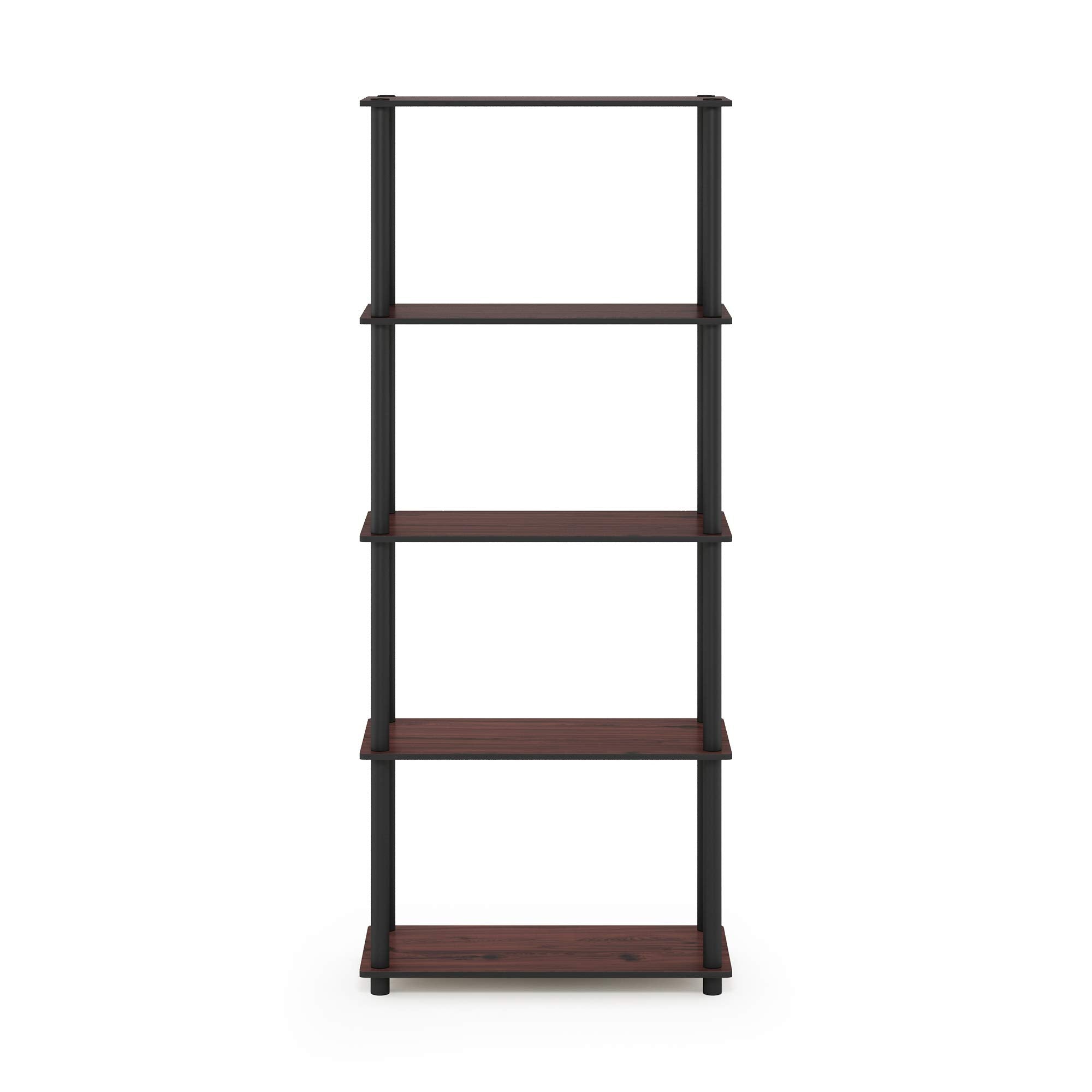 Furinno TURN-N-TUBE Storage Shelves, 5-Tier Book Shelf, Corner Shelf, Toolless Open Shelves, for Organization and Storage, Living Room, Garage, Home Office, Dark Cherry