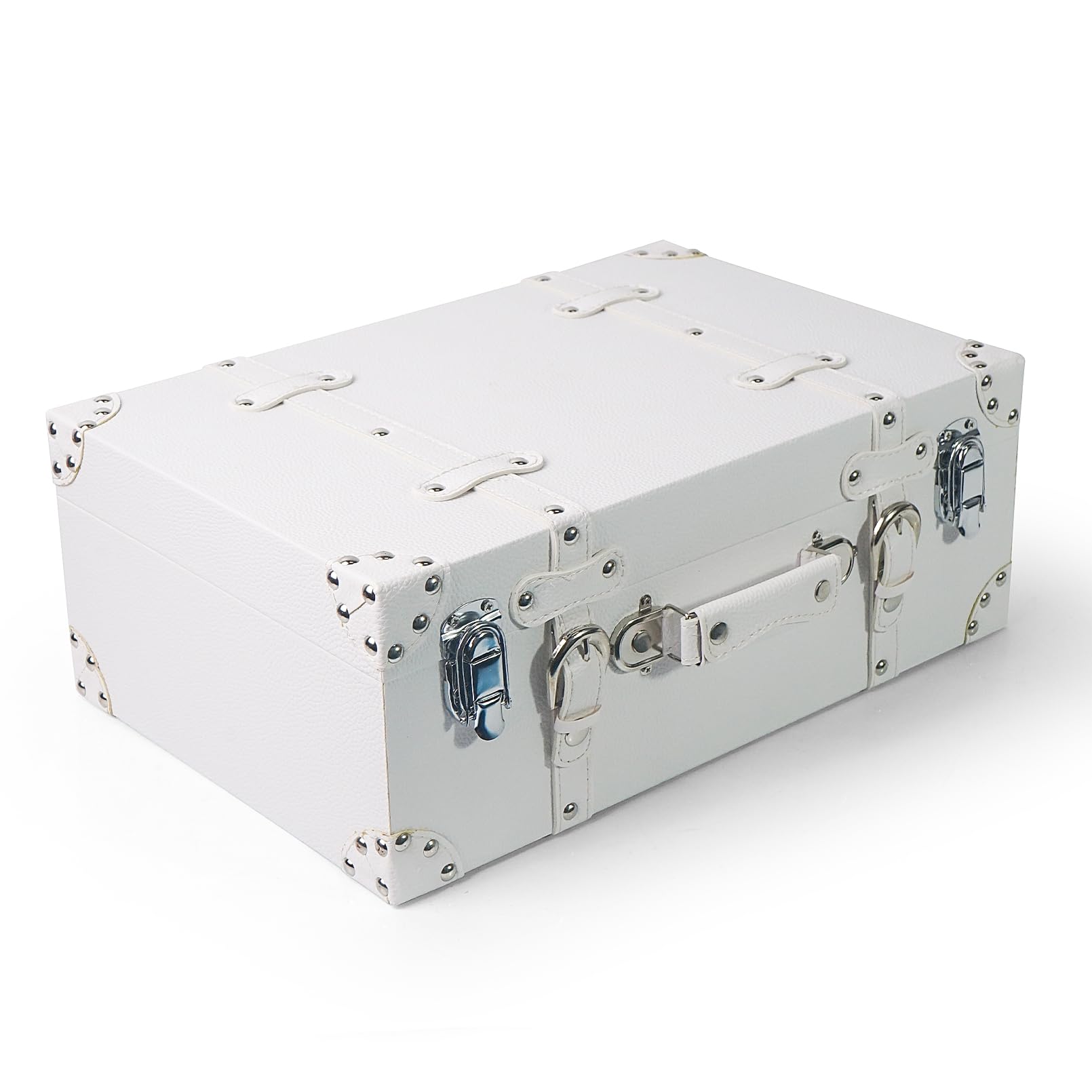 Vintage Wooden Treasure Chest with White Leather