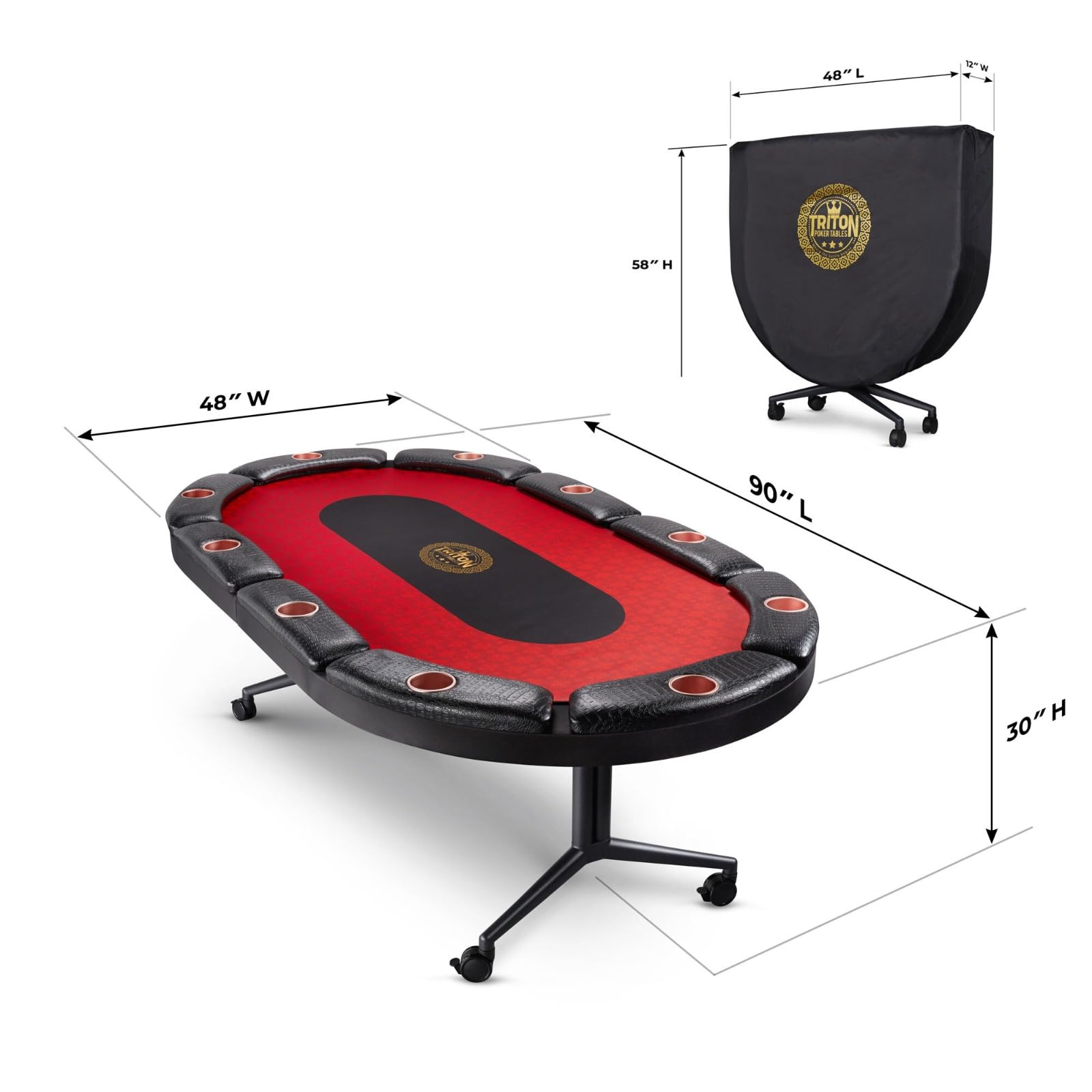 Triton Premium Foldable Poker Table - Poker Table for 10 Players Long-Lasting, Luxurious Vegas Style Casino Experience at Home, Padded Armrests and Cup Holders, Perfect for Texas Holdem Games