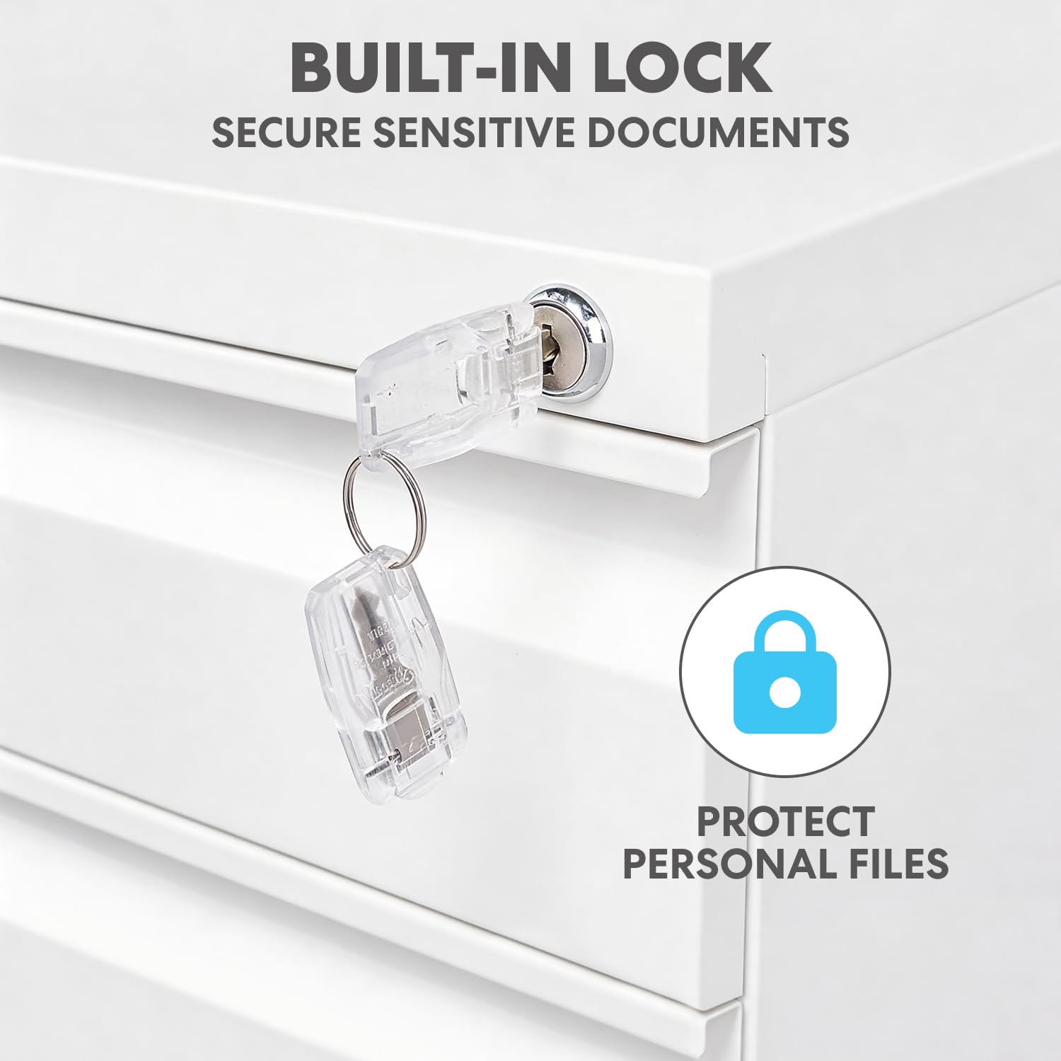 3-Drawer Mobile File Cabinet with Lock