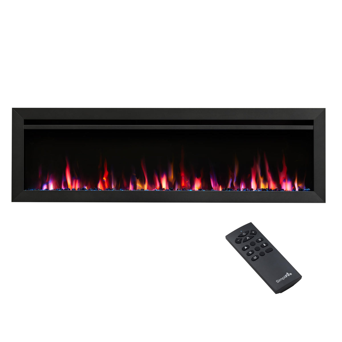 SimpliFire Allusion Slim 60" Electric Fireplace, Fully Recessed or Wall Mounted, 9 Flame Colors, Black & Clear Crystals, Logs, 13 Ember Bed Colors, Remote Control, Adjustable Heat, 750-1500W