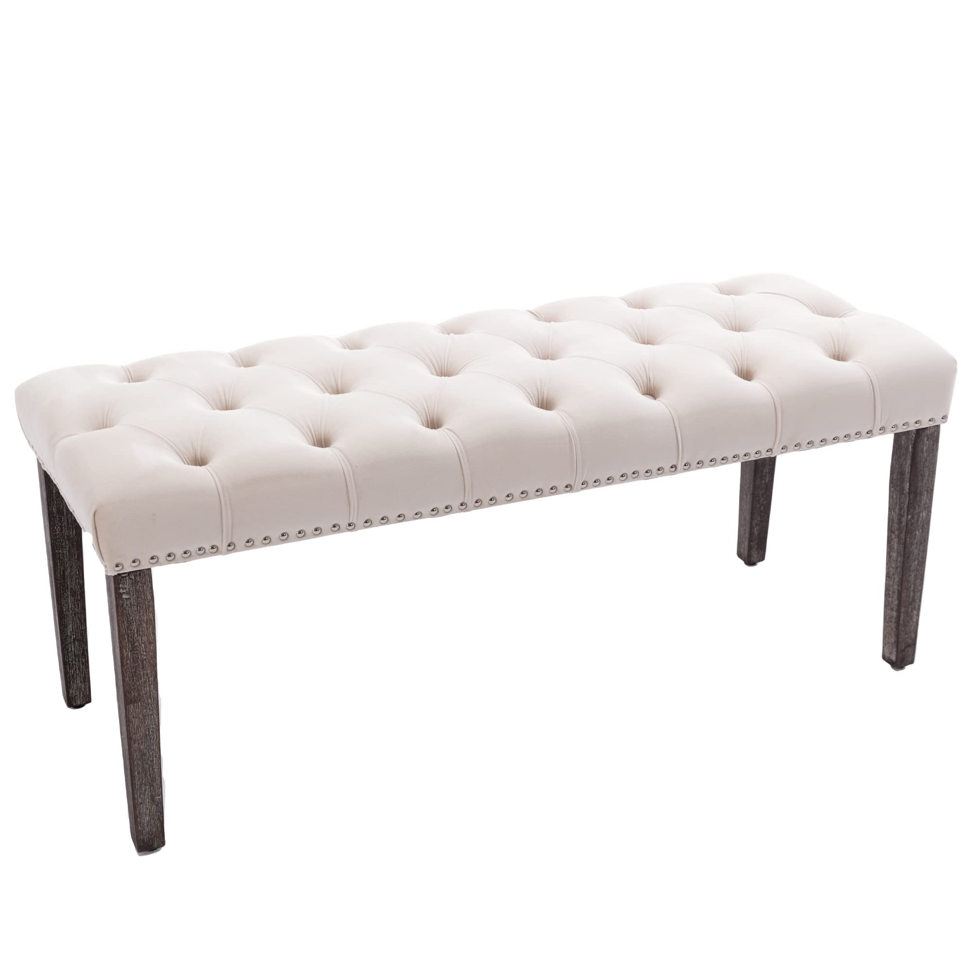KCC Button-Tufted Ottoman Bench, Upholstered Bedroom Benches Velvet Footrest Stool Accent Bench for Entryway Dining Room Living Room Bedroom End of Bed, Beige