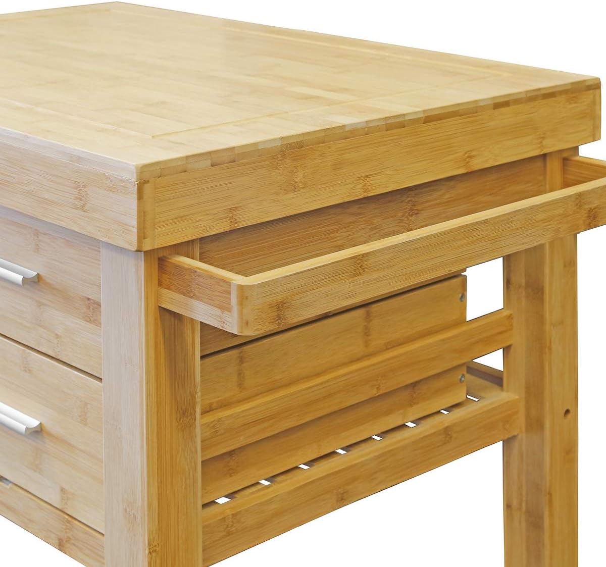 Home Aesthetics Rolling Kitchen Island Cart with Drawers Shelves, Towel Rack, Locking Casters, Butcher Block Food Prepping Cart Trolley on Wheels, Bamboo Wood