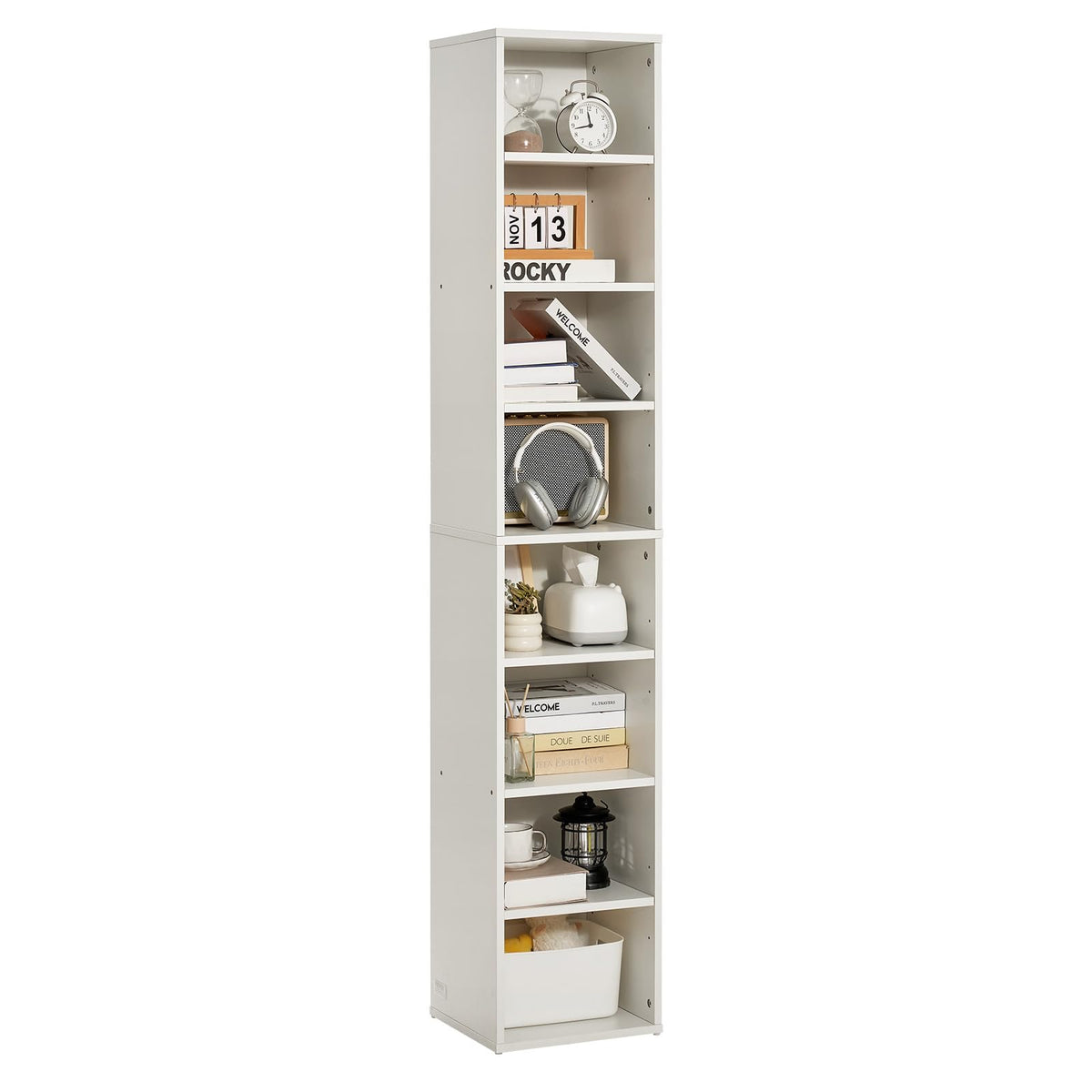 VEVOR 8 Tiers Narrow Bookshelf, 71 inch Tall Wooden Open Bookcase White
