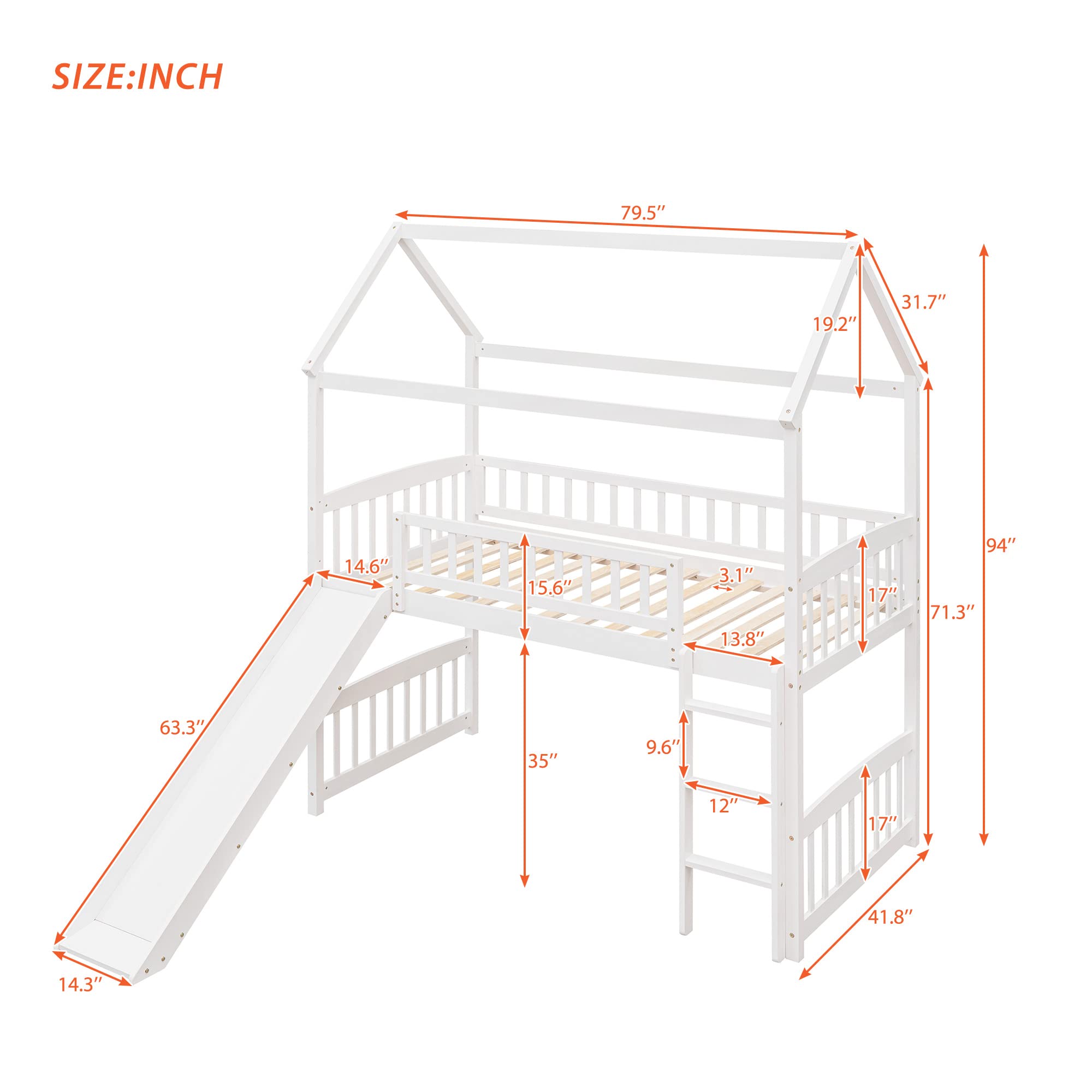 Twin Loft Bed with Slide & Playhouse Design