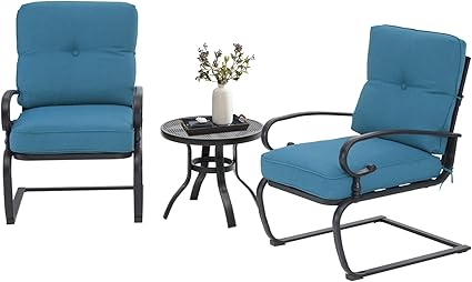 Outdoor Bistro Set 3-Piece Spring Metal Lounge Chairs & Table