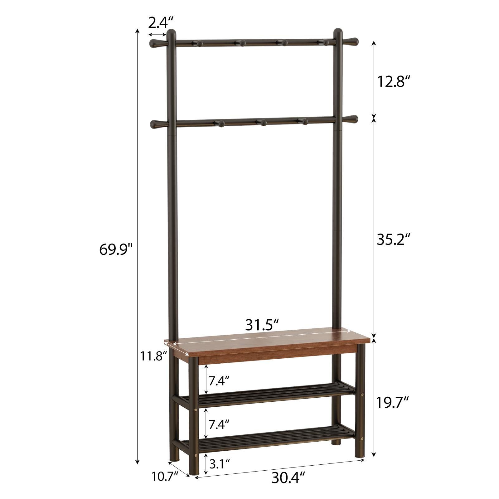 3-in-1 Entryway Hall Tree with Bench & Coat Rack