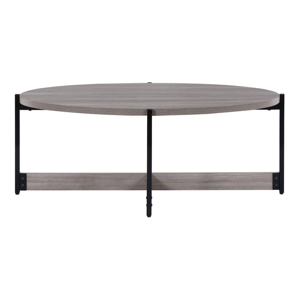 OSP Home Furnishings 3 Piece Occasional Table Set for Livingroom; One Coffee Table and Two Side Tables, Grey Woodgrain Finish with Black Metal