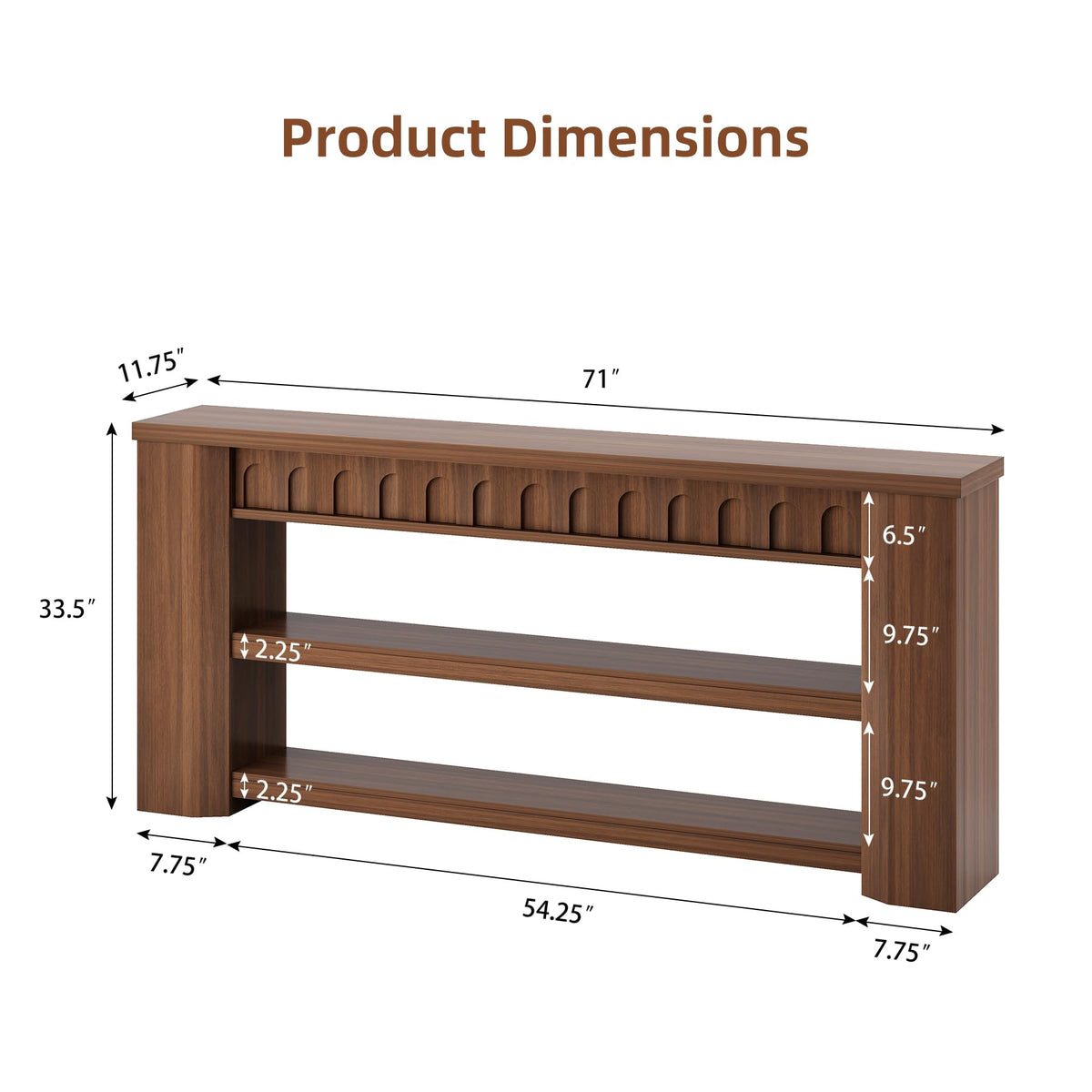 3-Tier Walnut Console Table