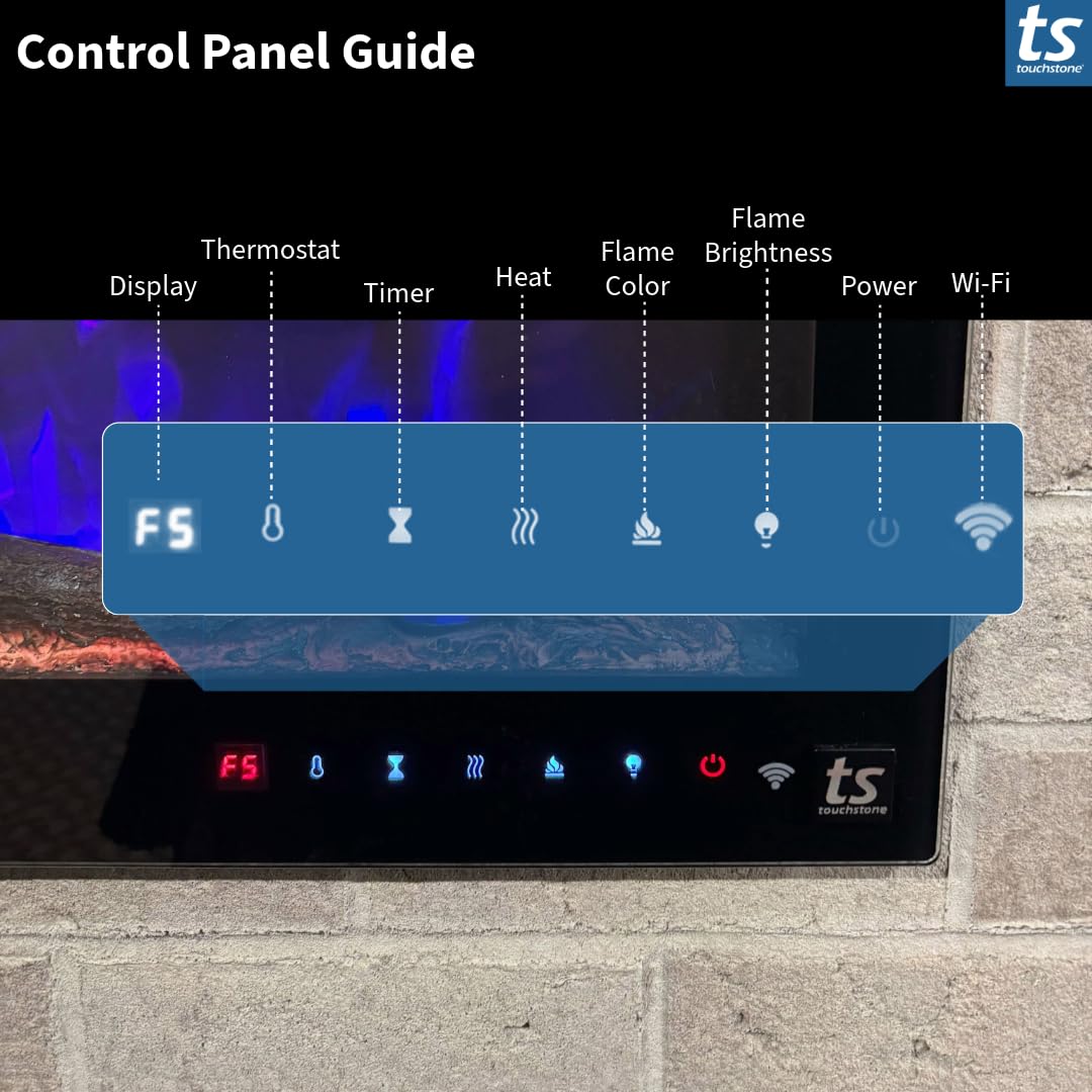 Touchstone Smart Electric Fireplace-The Fury 65" Wide- 4.5" Thin in Wall Recessed-100 Realistic Flame/Ember Bed Color Combos-1,500W Heater-Larger Viewing Area-Alexa/WiFi Enabled