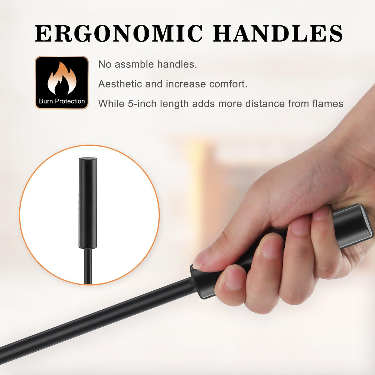 Gtongoko Fireplace Tools Set 5 Pieces with Stand, 29 Inch, Wrought Iron