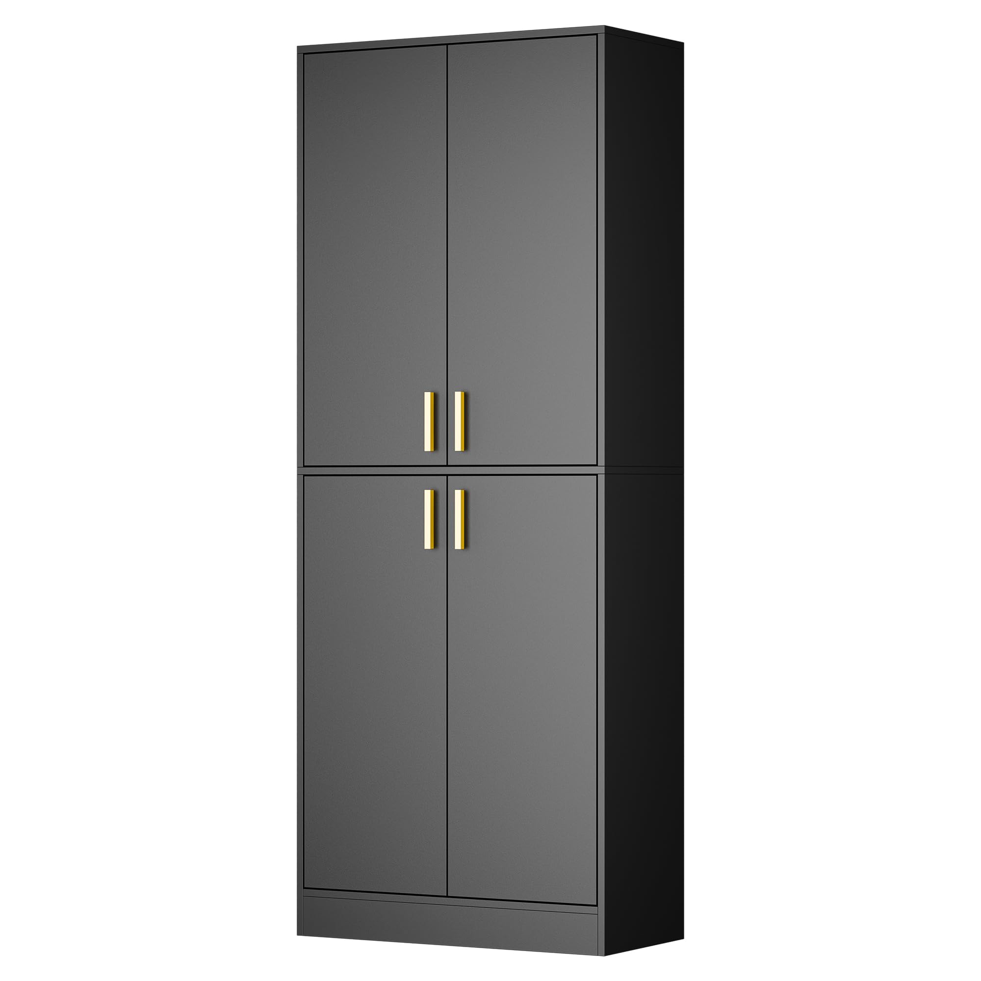 Cozy Castle Kitchen Pantry Cabinet, 71" Tall Wood Storage Cabinet with Doors and Shelves 4 Doors Freestanding Cupboard for Dining Room Living Room Furniture, Black