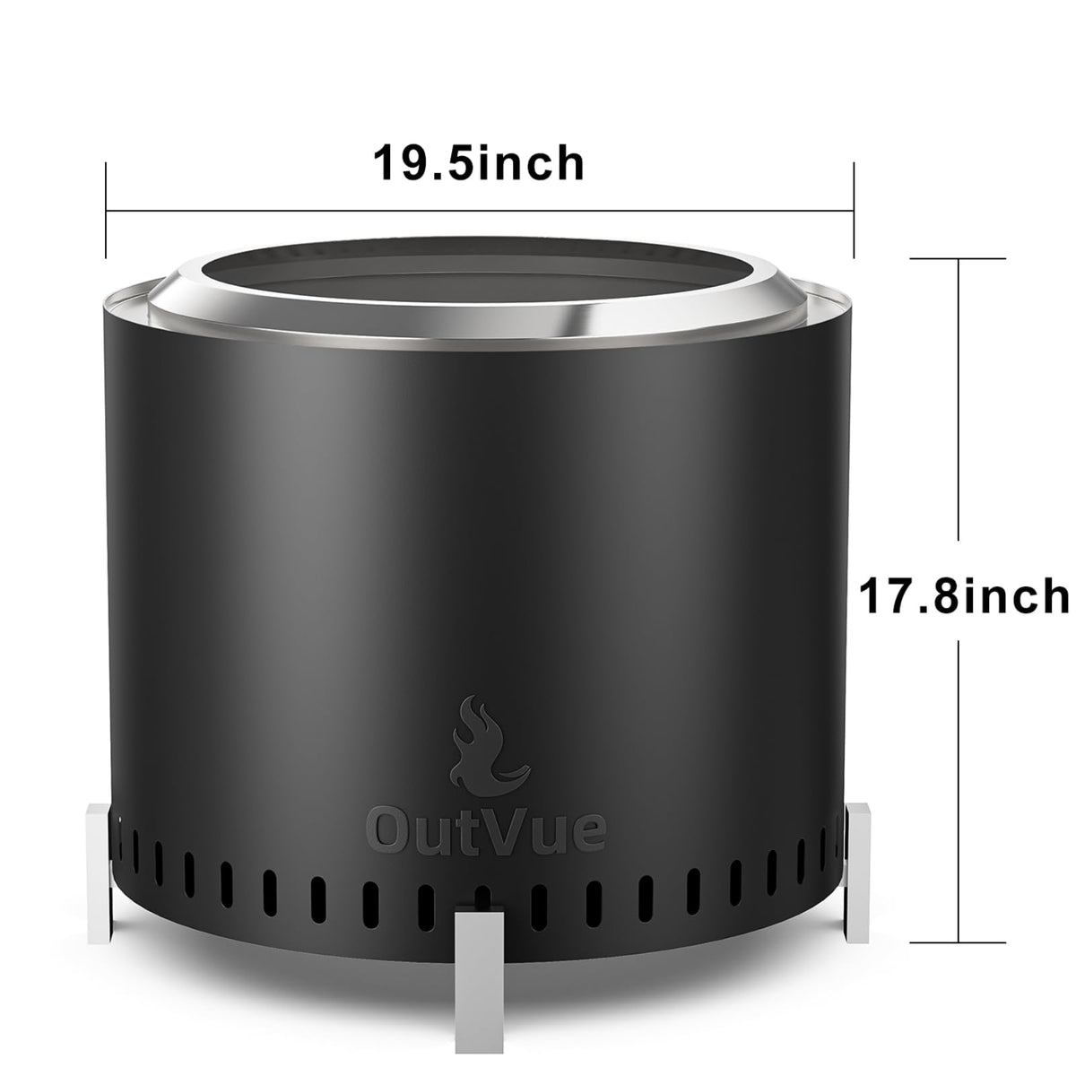 OutVue 19.5 inch Stainless Steel Smokeless Fire Pit with Tote Bag