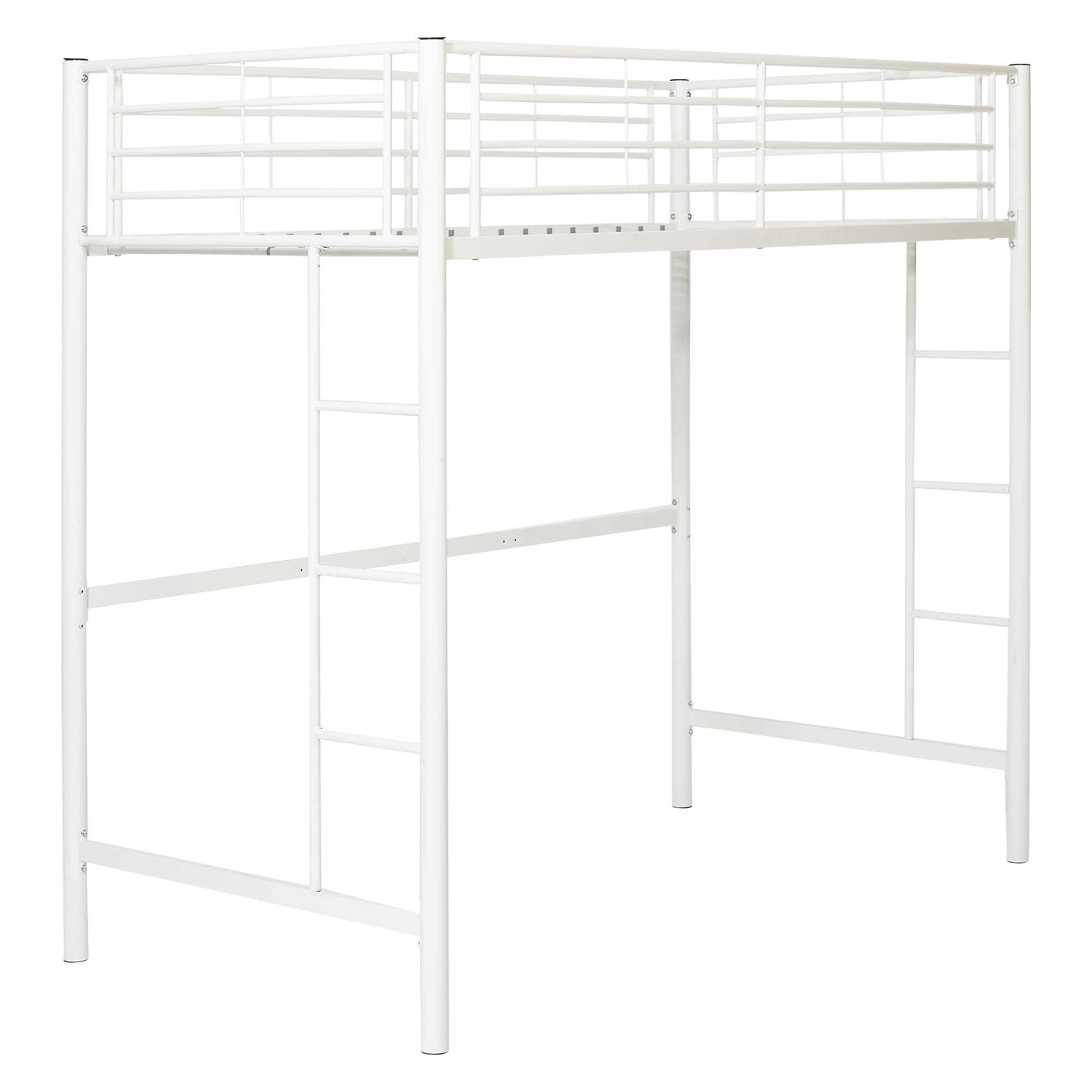 Metal Twin Loft Bed with Guardrails & Ladder