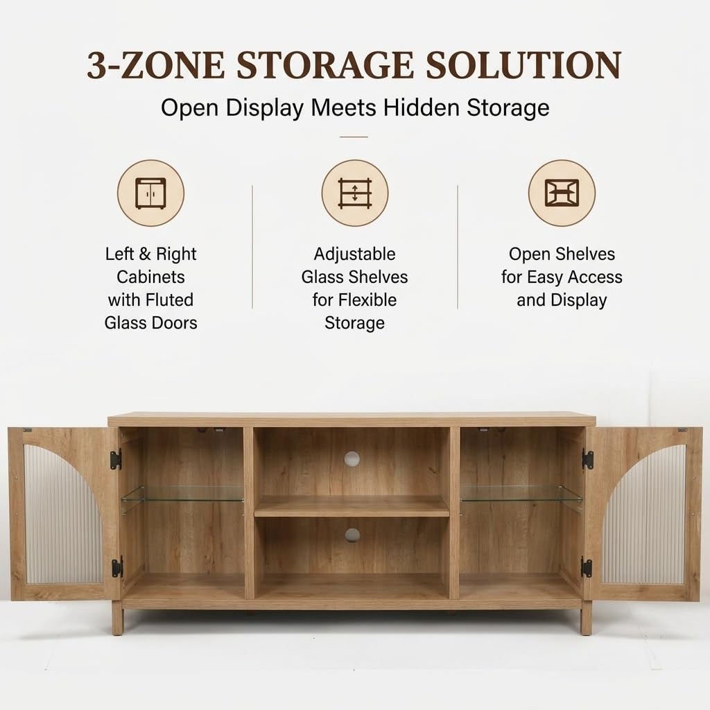 Oak Fluted Glass TV Stand