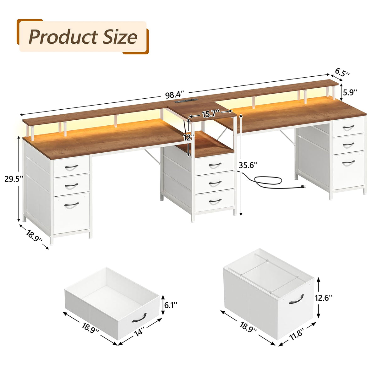 98 Inch 2 Person Desk with 9 Drawers and Outlets for Home Office ＆ Gaming