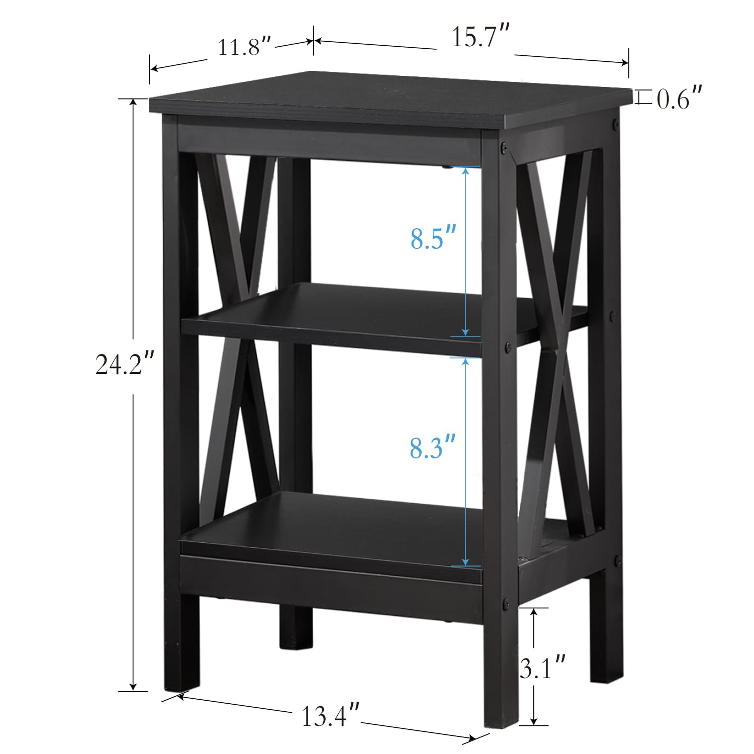 Nightstand End Table Set of 2 with Storage Shelf, X-Design