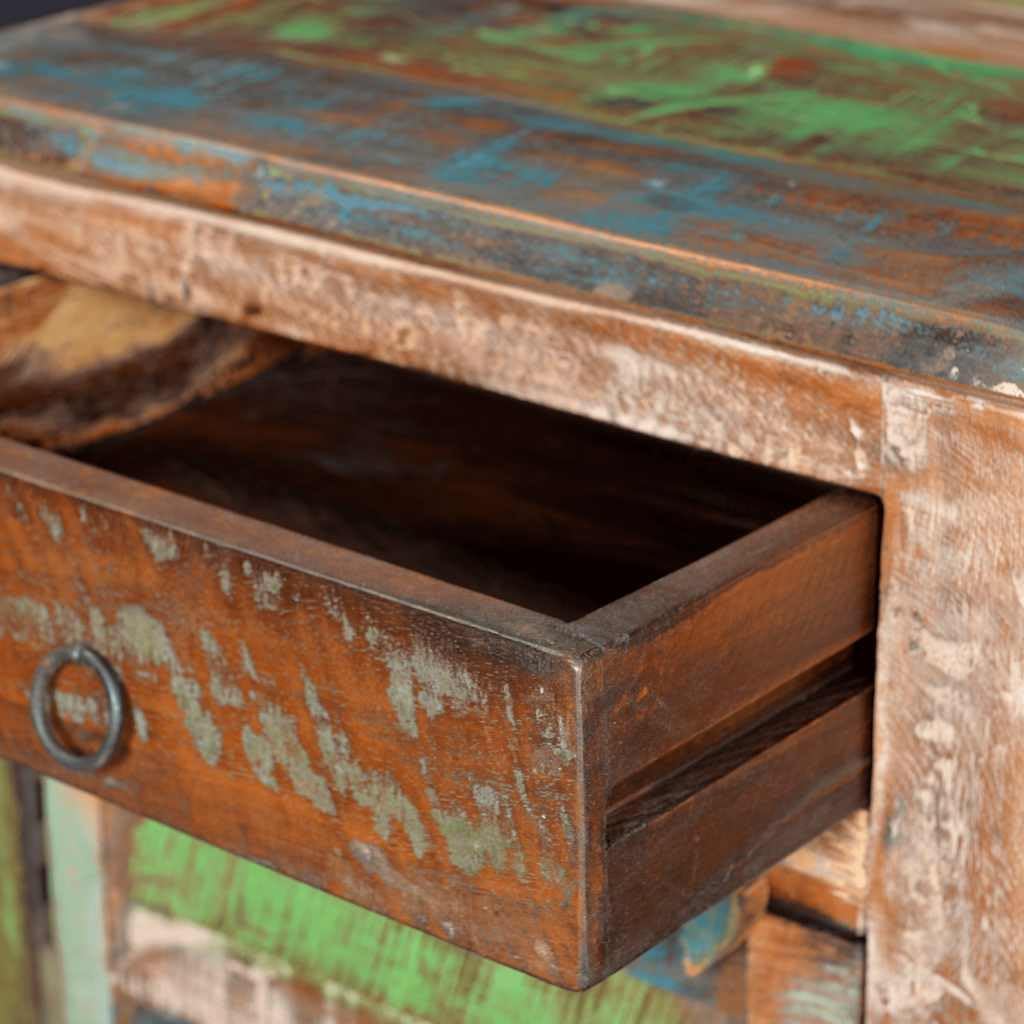 Reclaimed Wood End Table with Drawer & Cupboard