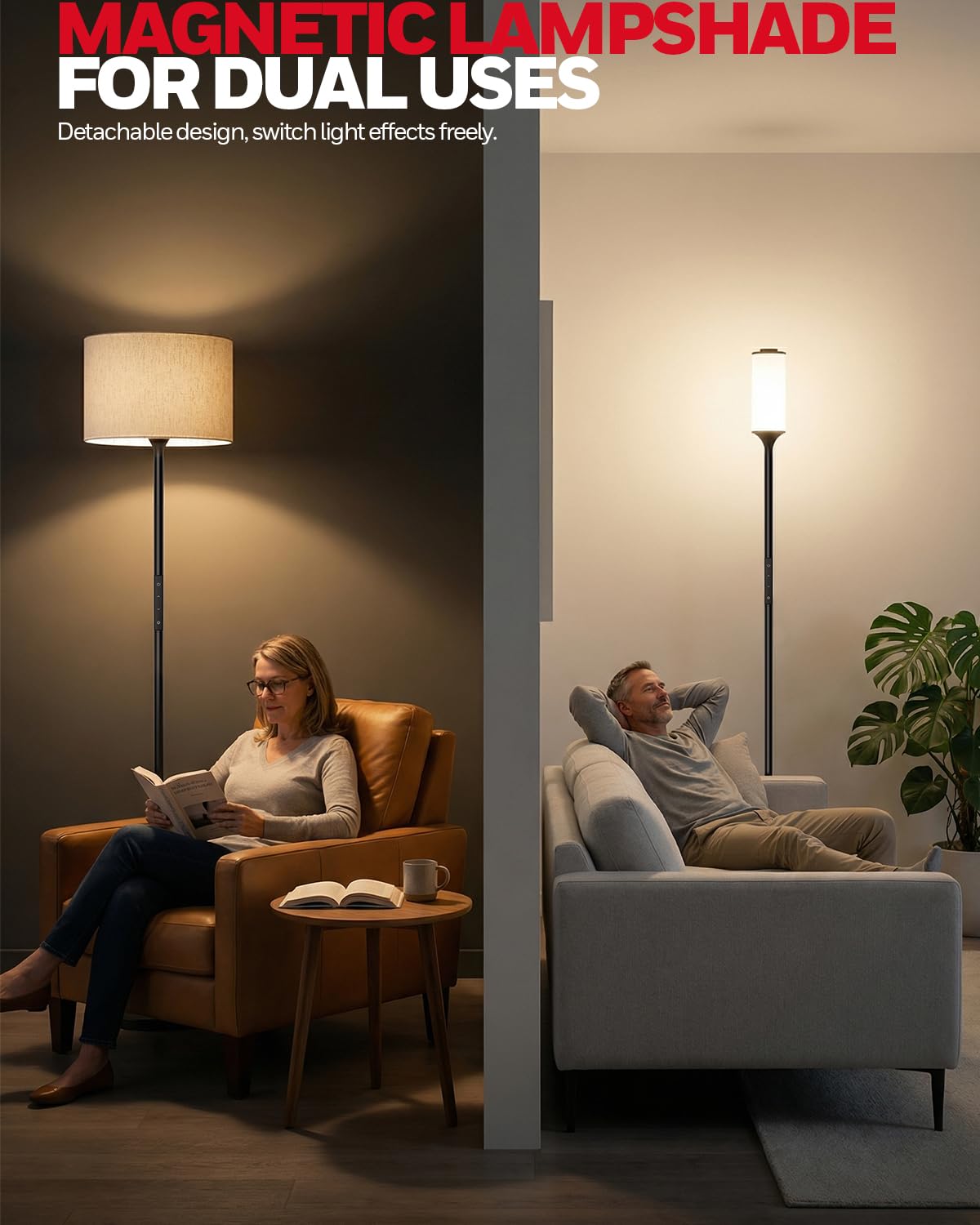 Honeywell F3 Sunturalux™ LED Floor Lamp, CRI≥92 Eye-Care Standing Lamp, Remote & Touch Control, 2700K-5700K Dimmable Tall Lamp with Magnetic Fabric Shade for Living Room Bedroom