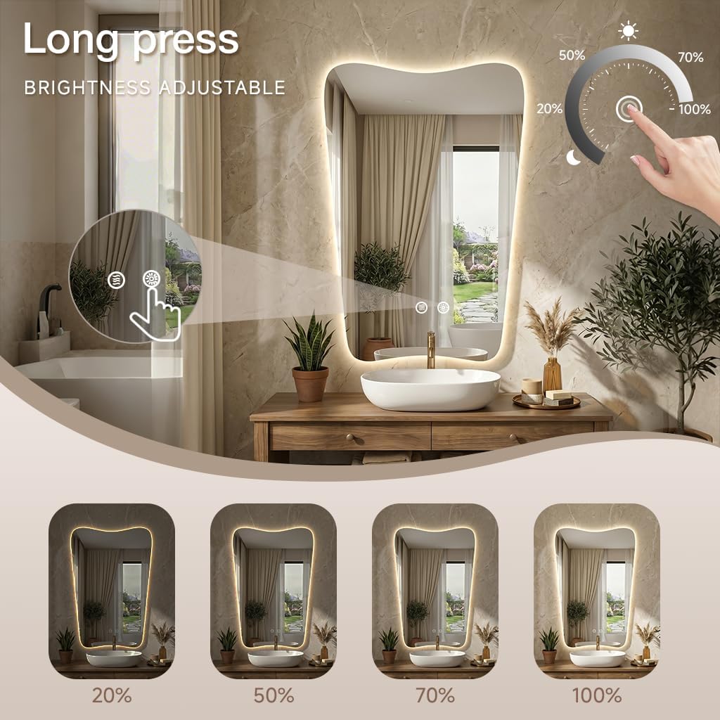 24“x36” Irregular Backlit Bathroom Mirror with Lights, Abstract Vanity Mirror with Lights, Anti-Fog Wall Mirror,Dimmable