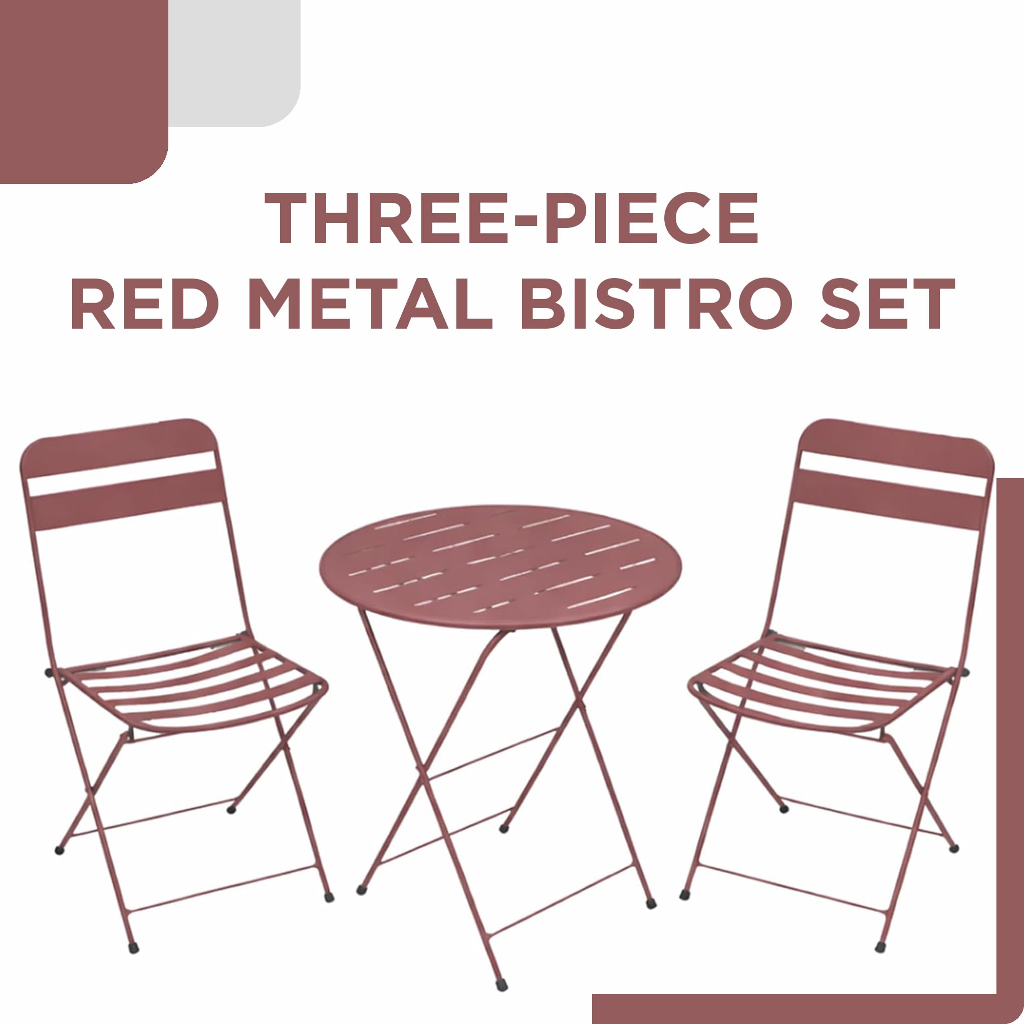 3-Piece Metal Folding Bistro Set with 20" Round Table & 2 Chairs