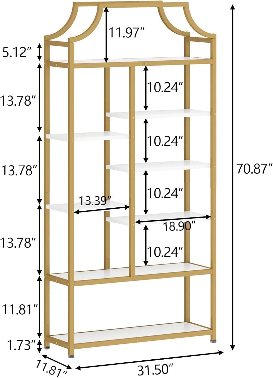 8-Tier Etagere Bookshelf with Metal Frame