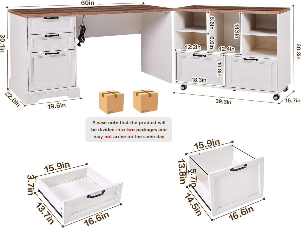 L-Shaped Desk with File Cabinet