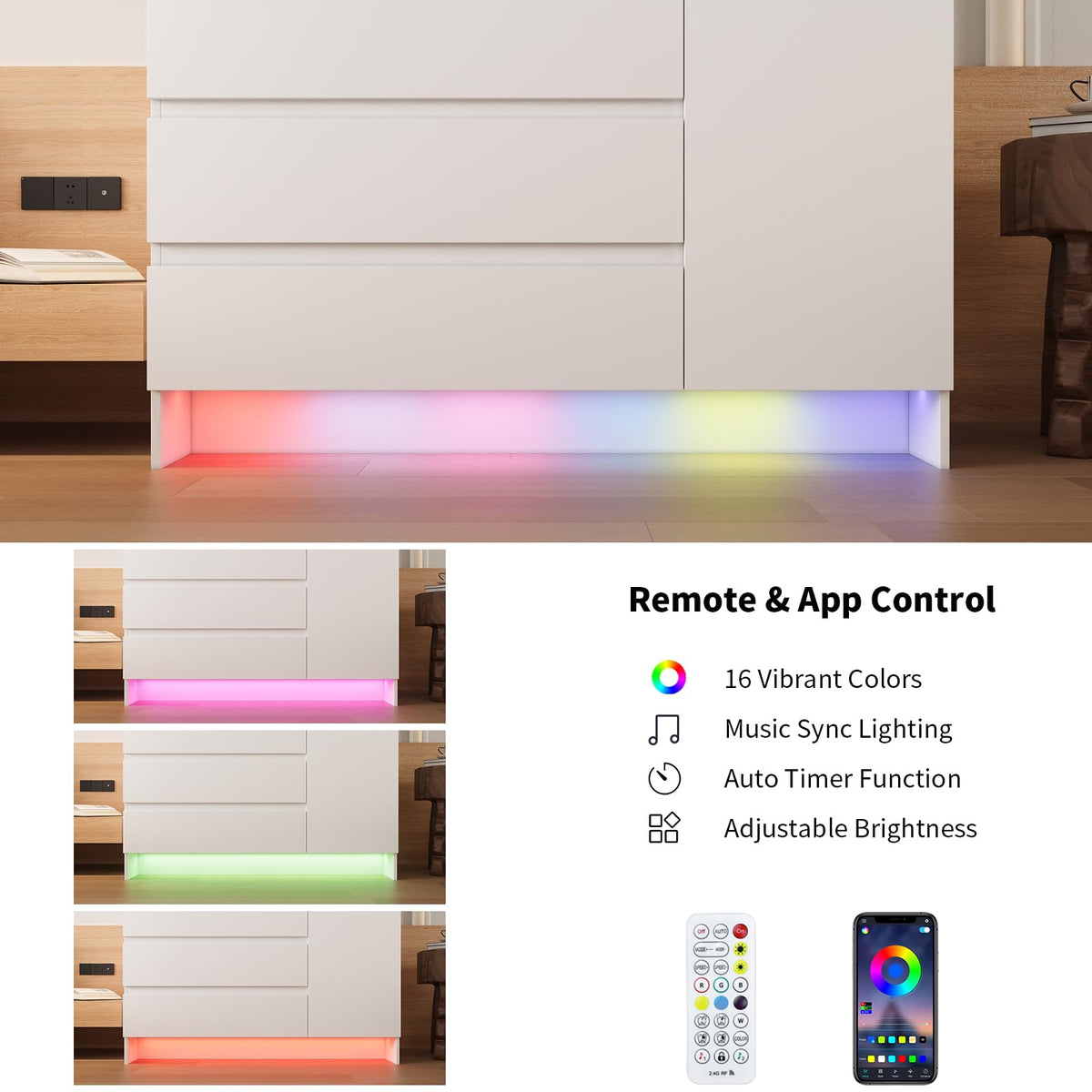VOWNER Armoire Wardrobe Closet with 4 Doors, Bedroom Armoire with Mirrors