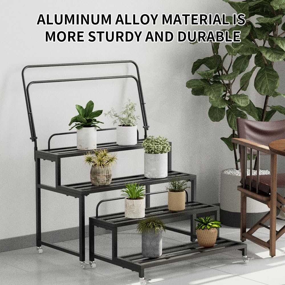 DHYGOTFUR 4-Tier Plant Stands Outdoor Aluminum Heavy Duty with Wheel