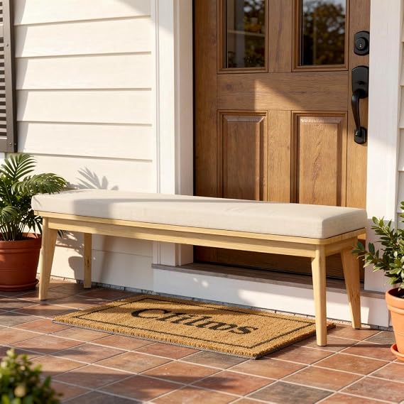 Acacia Wood Outdoor Bench with Cushion