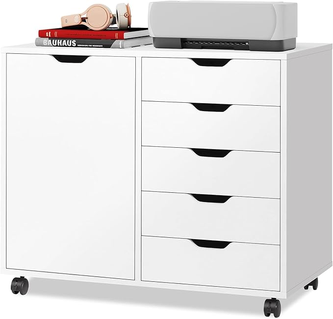 5-Drawer Mobile File Cabinet with Door & Printer Stand