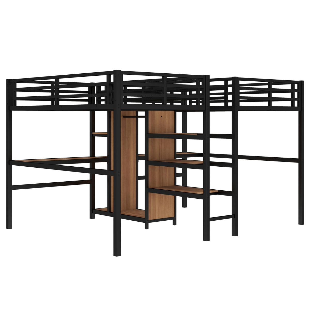 Twin Double Loft Bed with Desk and Wardrobe