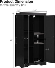 Befrases 47" Kitchen Pantry Cabinet, Farmhouse Kitchen Pantry Storage Cabinets with 2 Door and 2 Adjustable Shelves, Freestanding Cupboard for Dining Room, Living Room, Bathroom (Black)