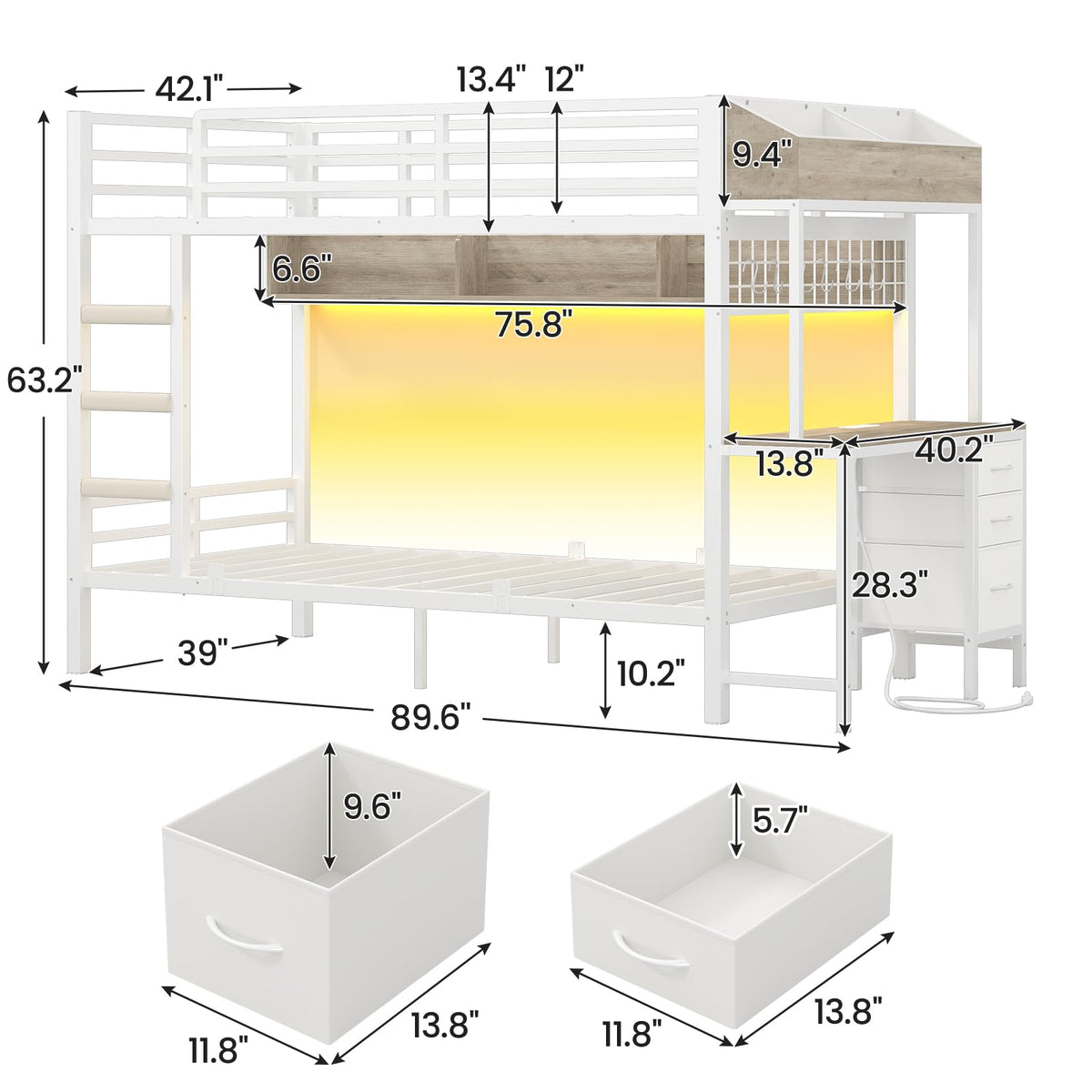 Twin Bunk Bed with Desk & Storage