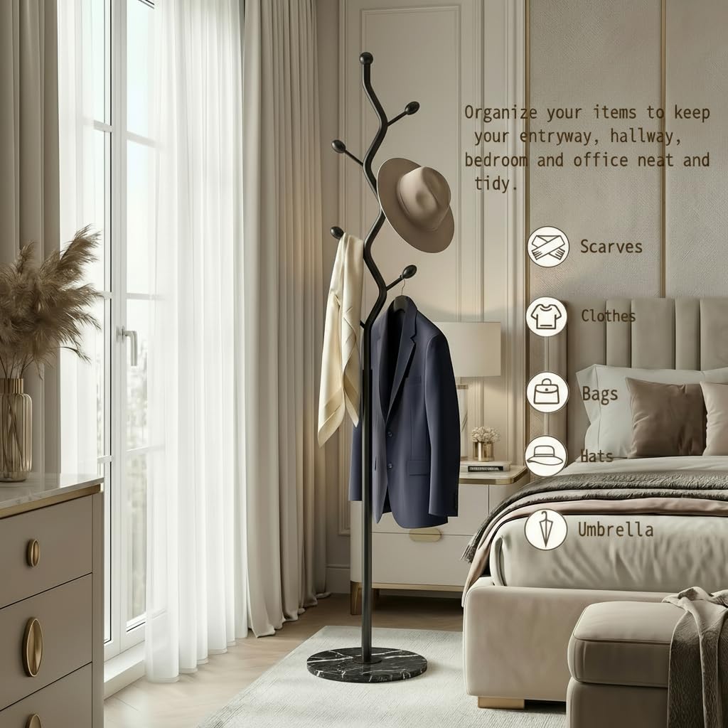 9-Hook Marble Base Coat Rack