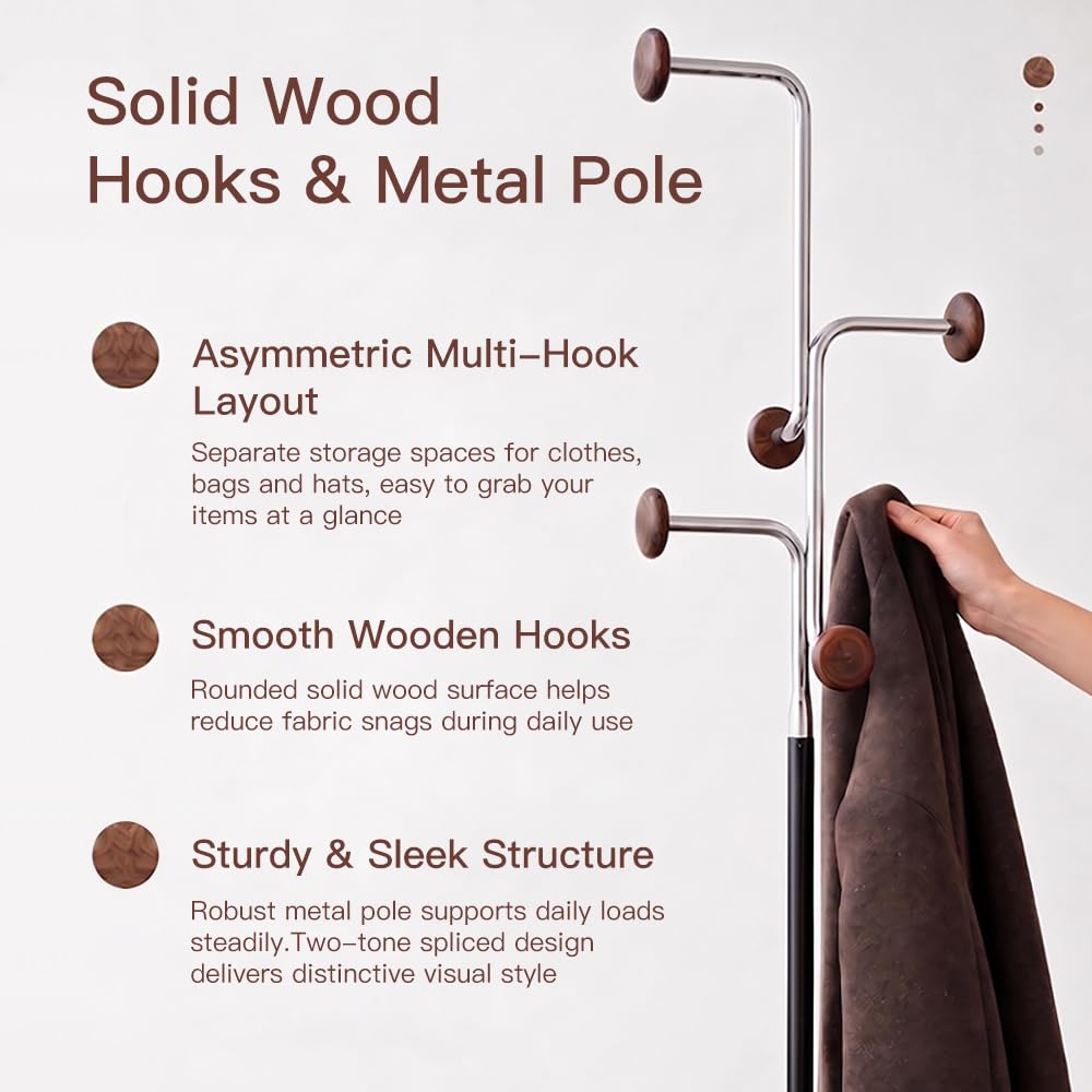 Freestanding Coat Rack with Wood Base